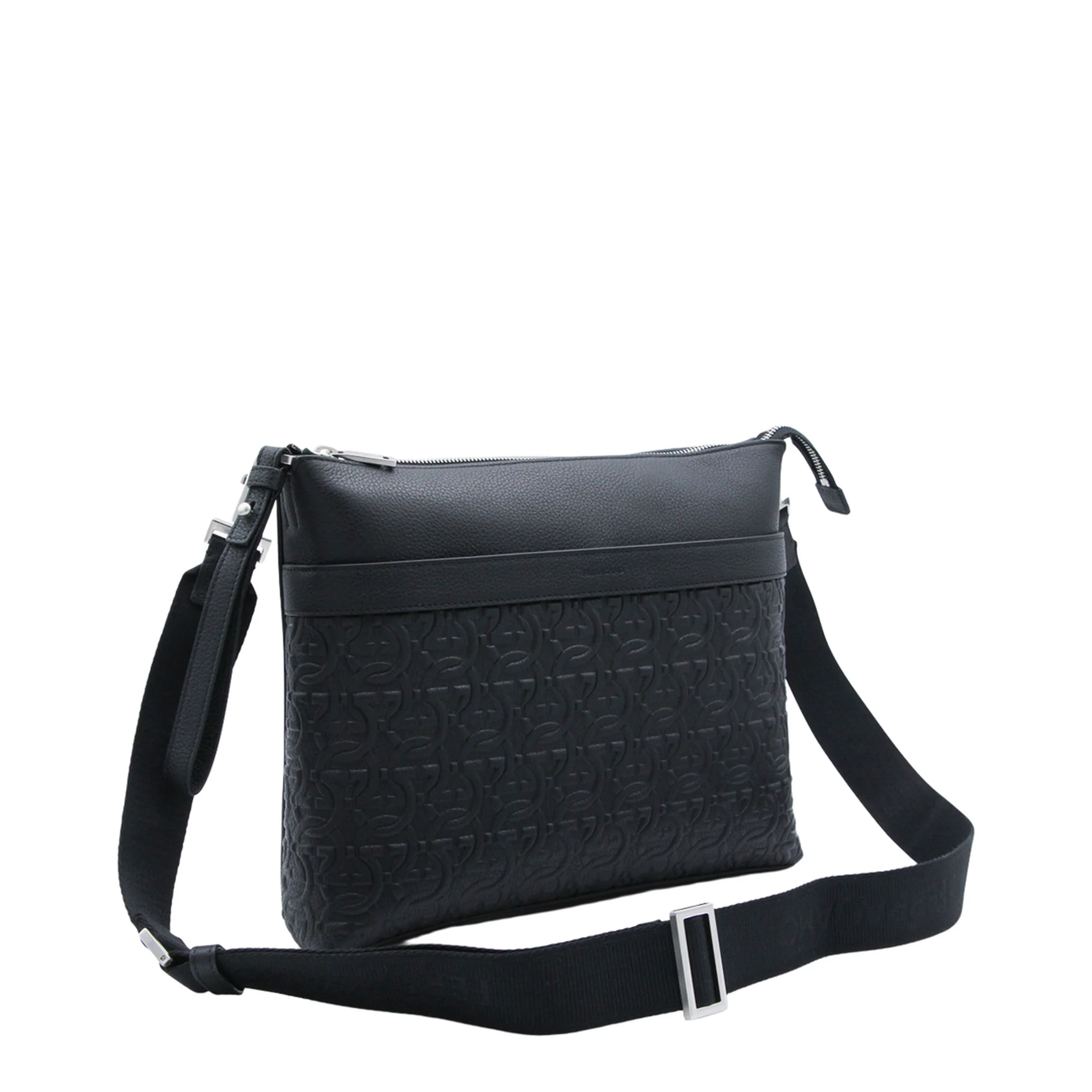 Embossed Leather Crossbody Bag - Black - Image 2