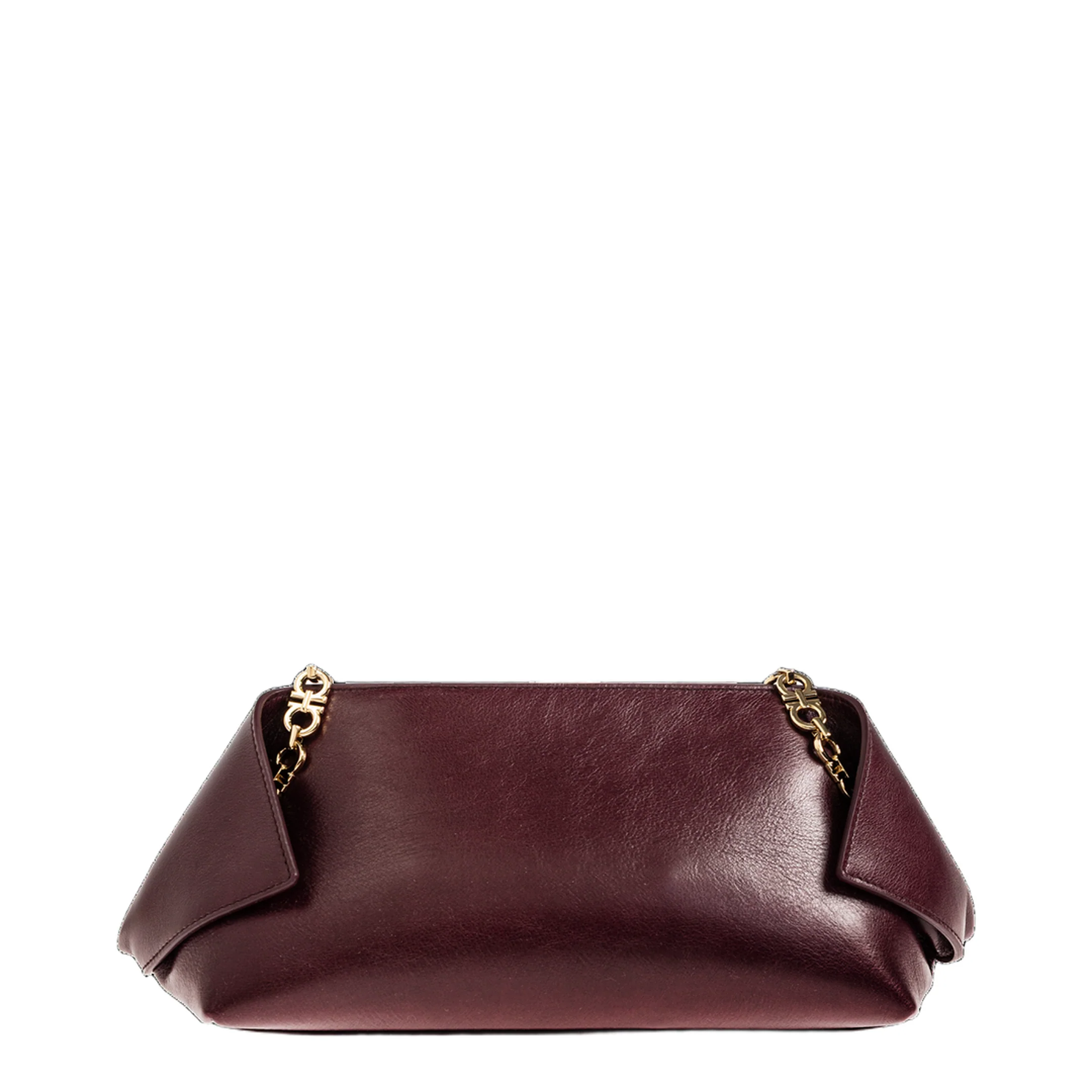 Folded Small Leather Shoulder Bag - Plum - Image 2