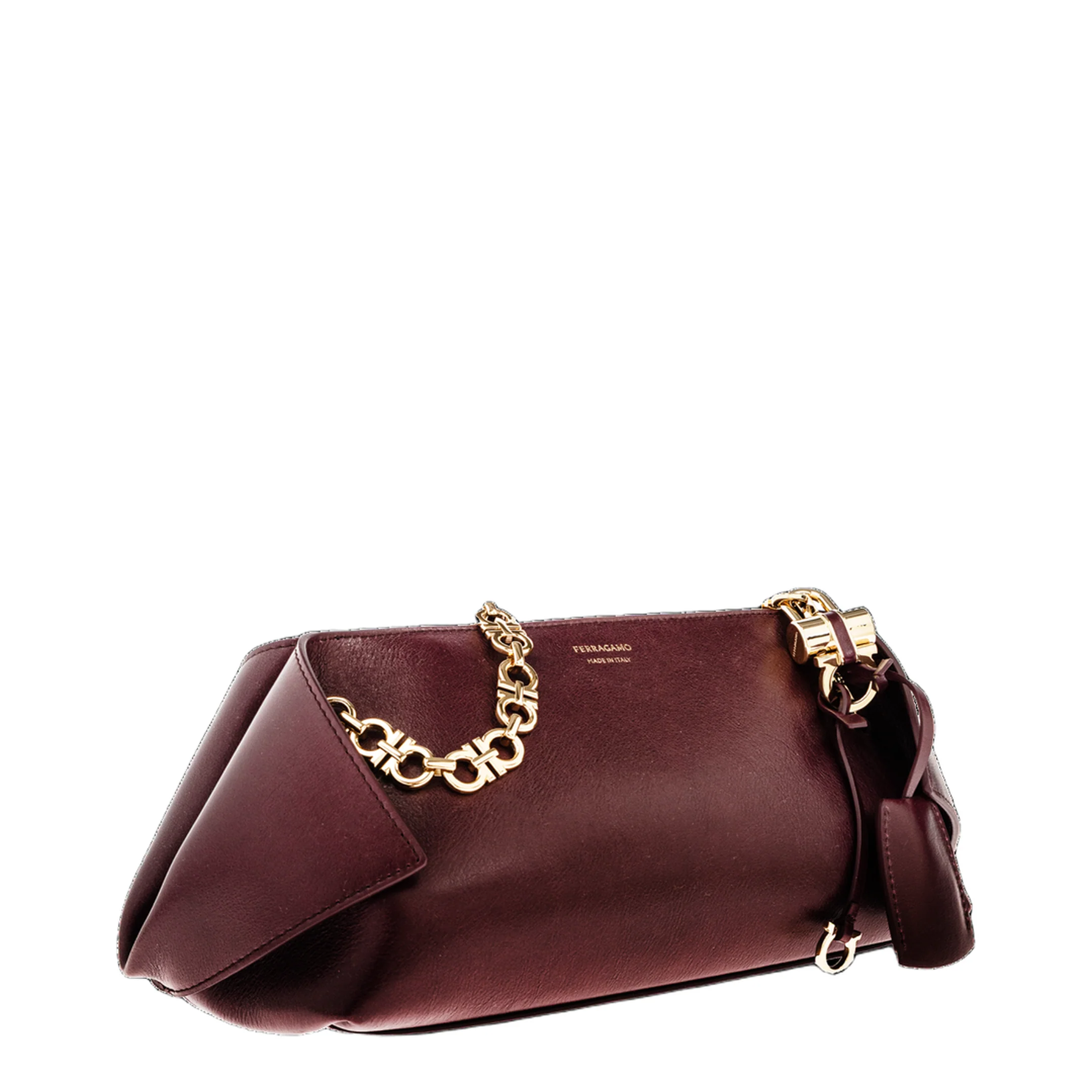 Folded Small Leather Shoulder Bag - Plum - Image 3