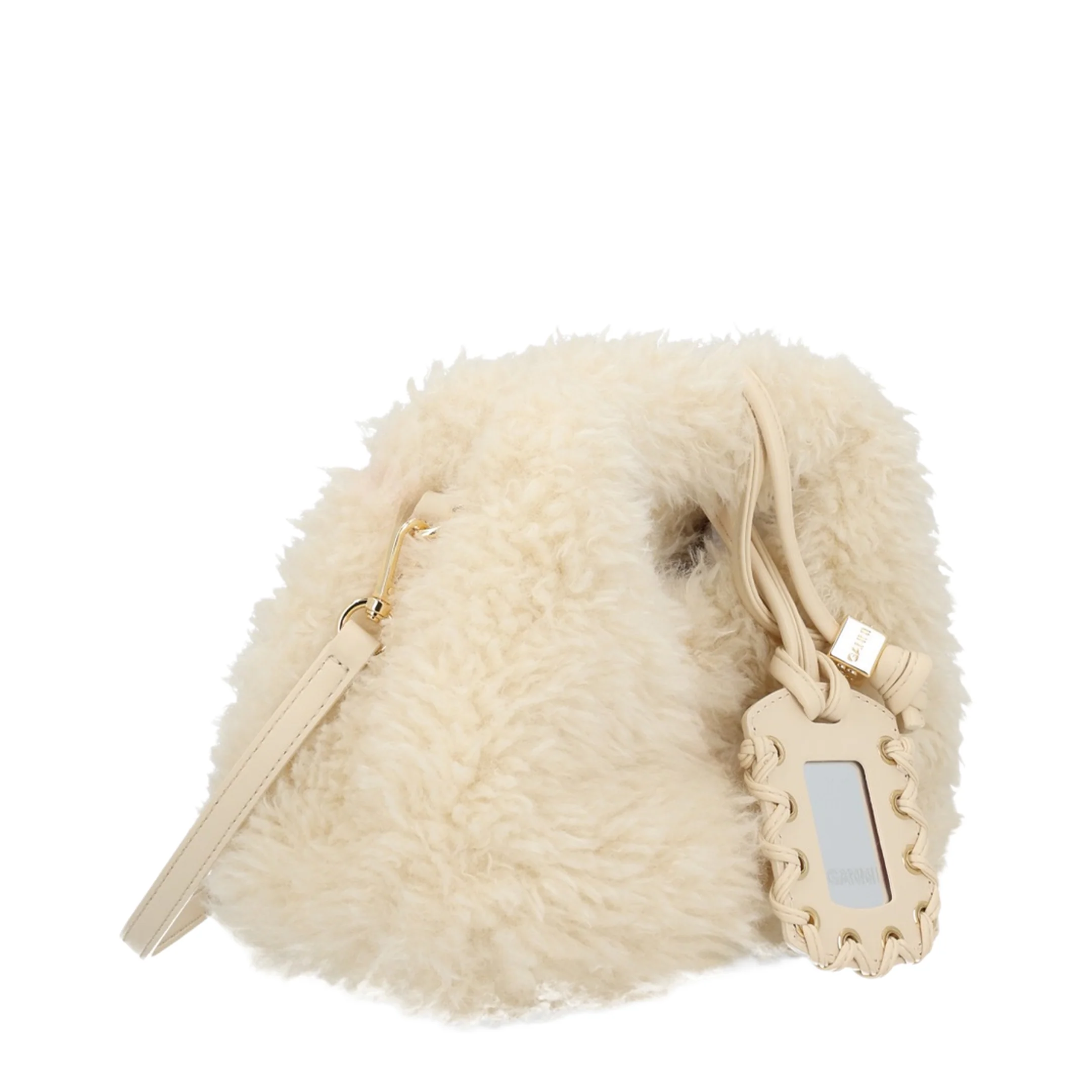 White Handbag With Adjustable And Removable Shoulder Strap And Top Zip Closure In Ecofur - Image 2