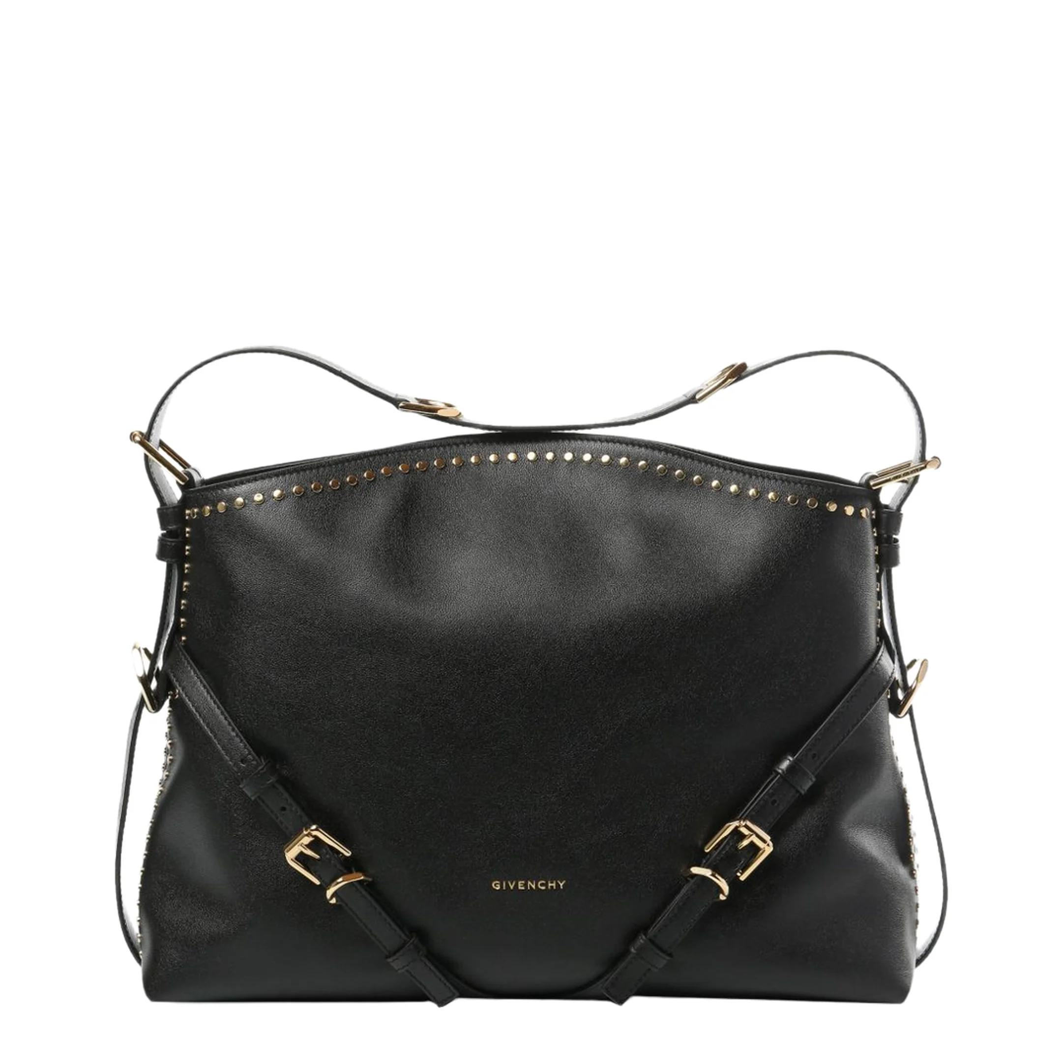 Voyou Studded Buckle Medium Shoulder Bag - Black