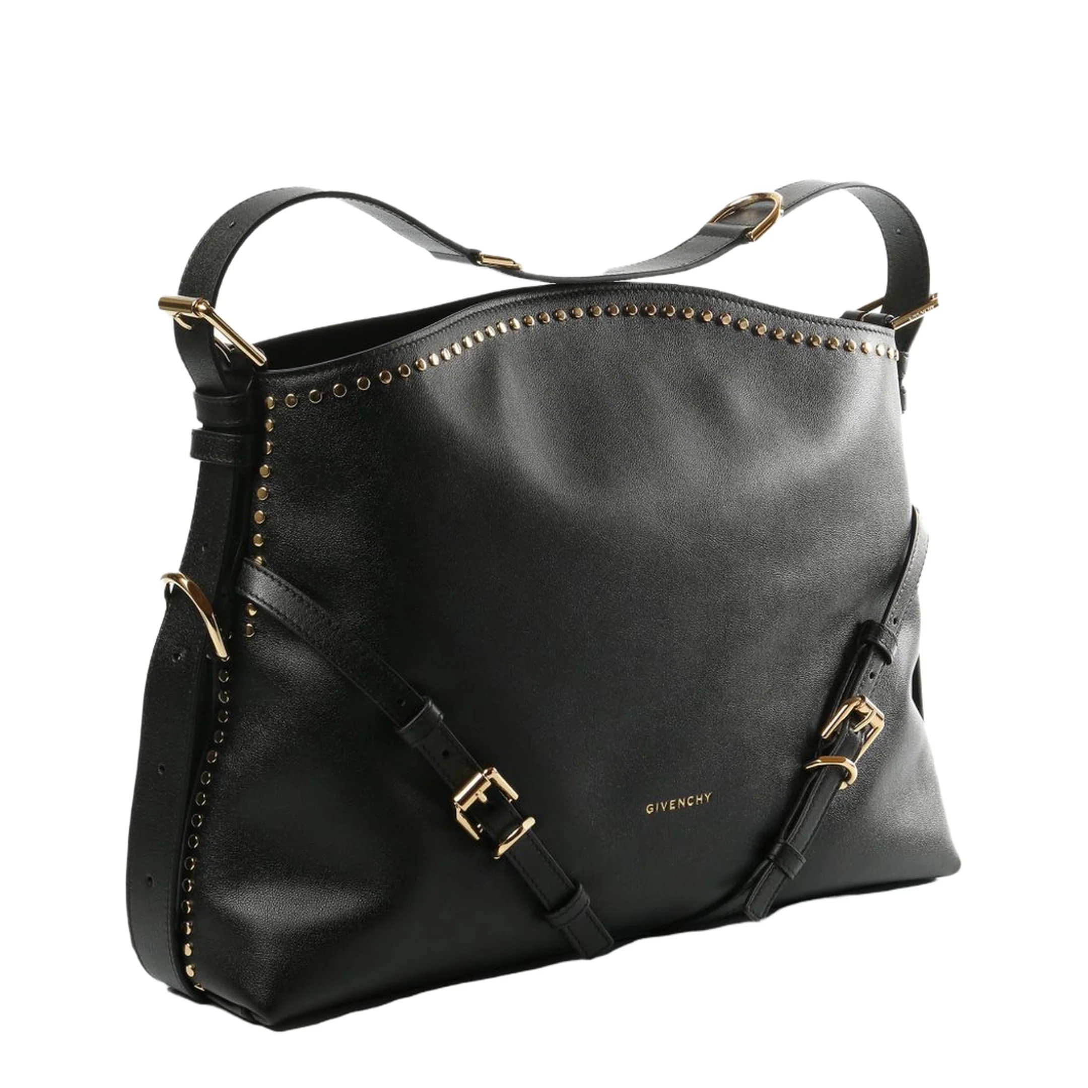 Voyou Studded Buckle Medium Shoulder Bag - Black - Image 2