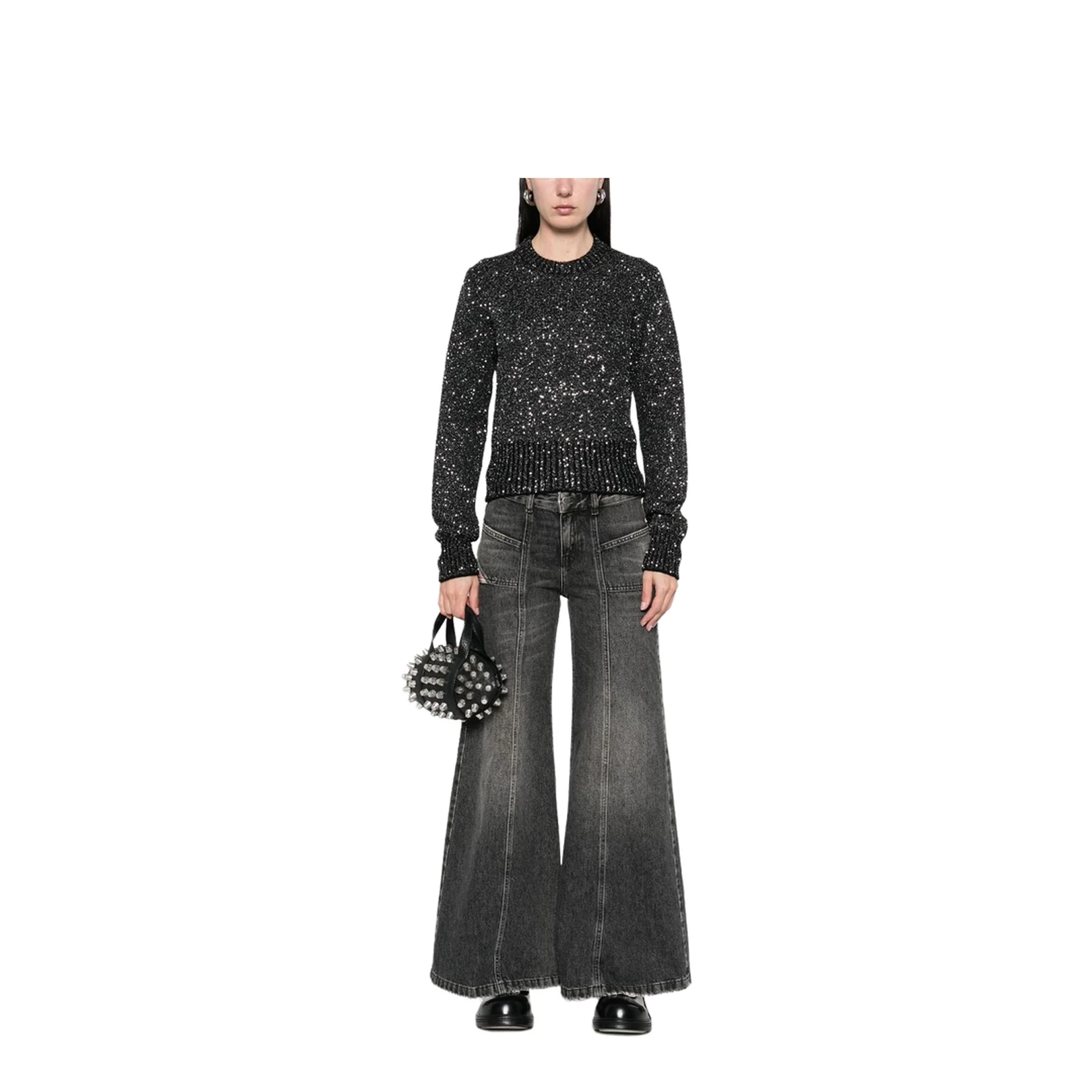 Black Wool Blend Cropped Sweater - Image 2