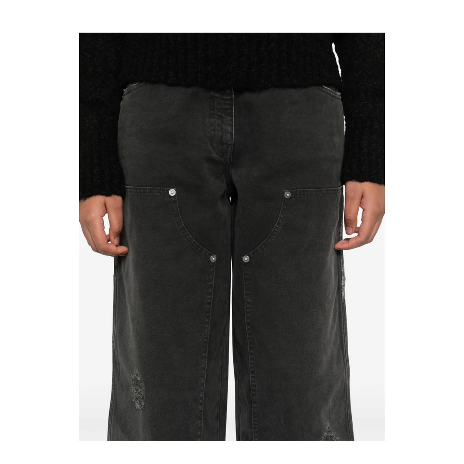 Distressed Black Cotton Jeans with Front Patches - Image 2