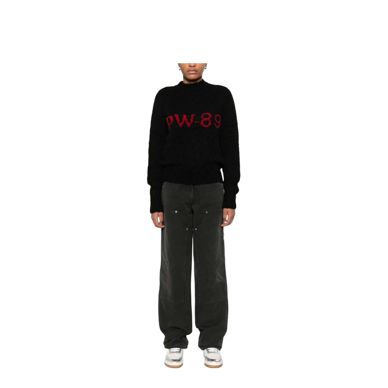 Distressed Black Cotton Jeans with Front Patches - Image 3