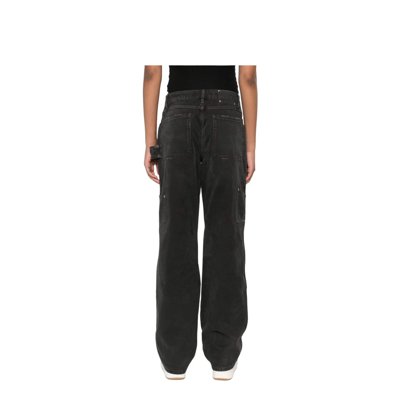Distressed Black Cotton Jeans with Front Patches - Image 4