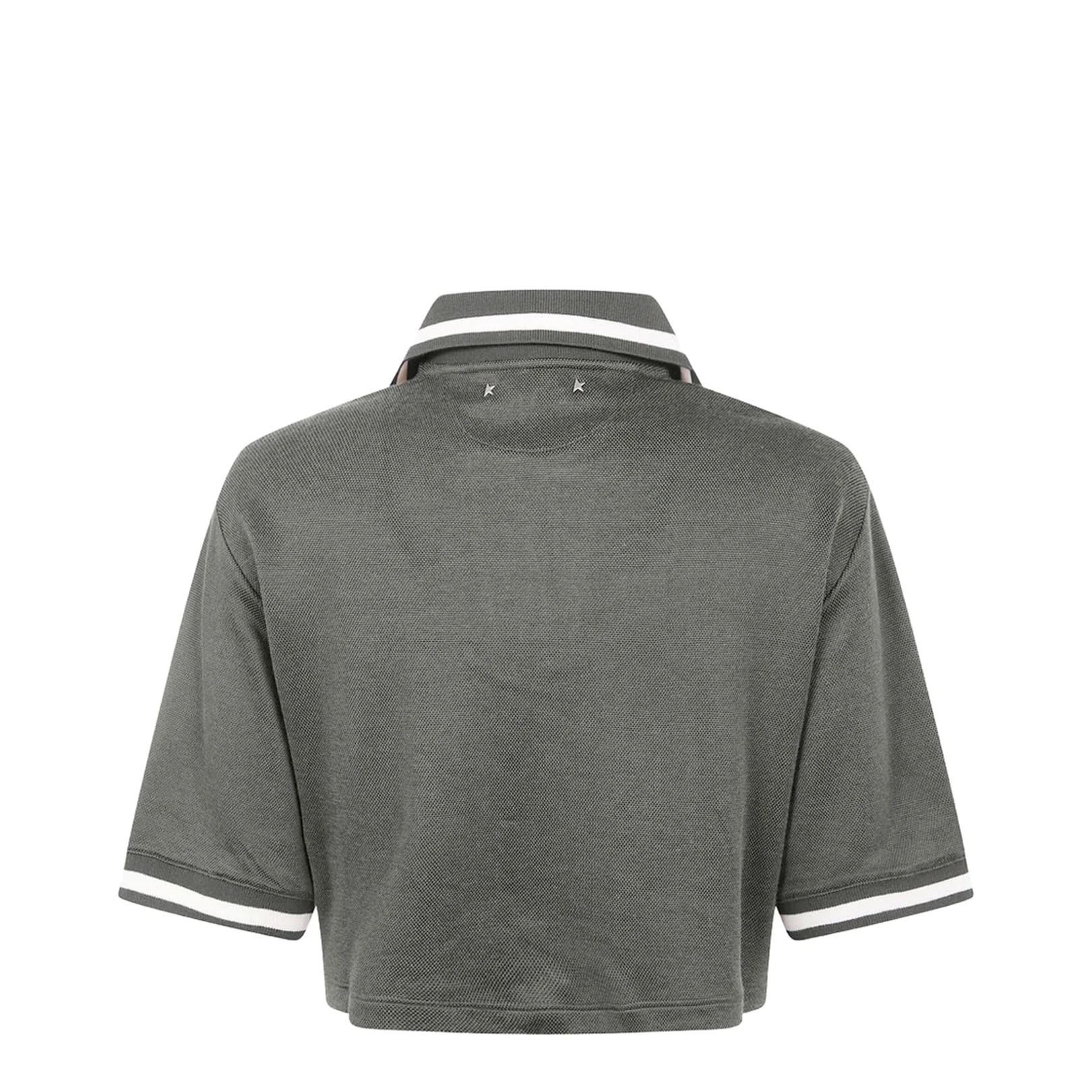 Green Short Sleeves Polo Collar Cropped Top - Image 2