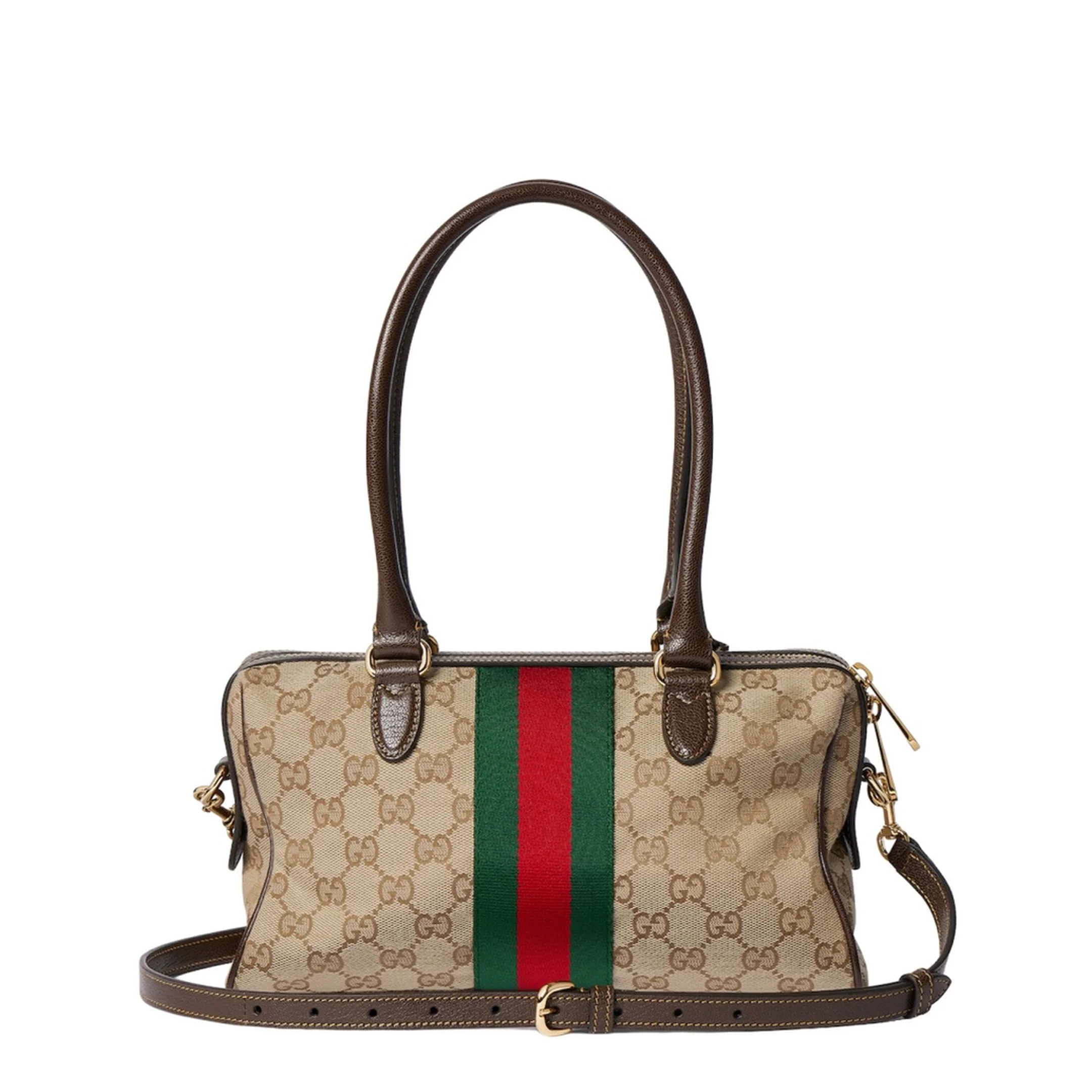 Borsetto Medium Boston Bag in Sand and Brown Canvas - Image 2