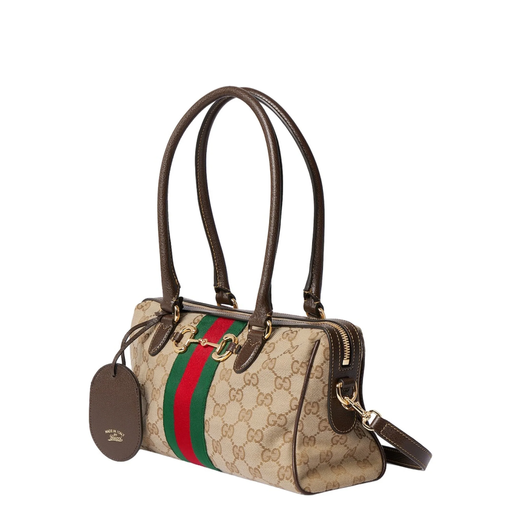 Borsetto Medium Boston Bag in Sand and Brown Canvas - Image 3