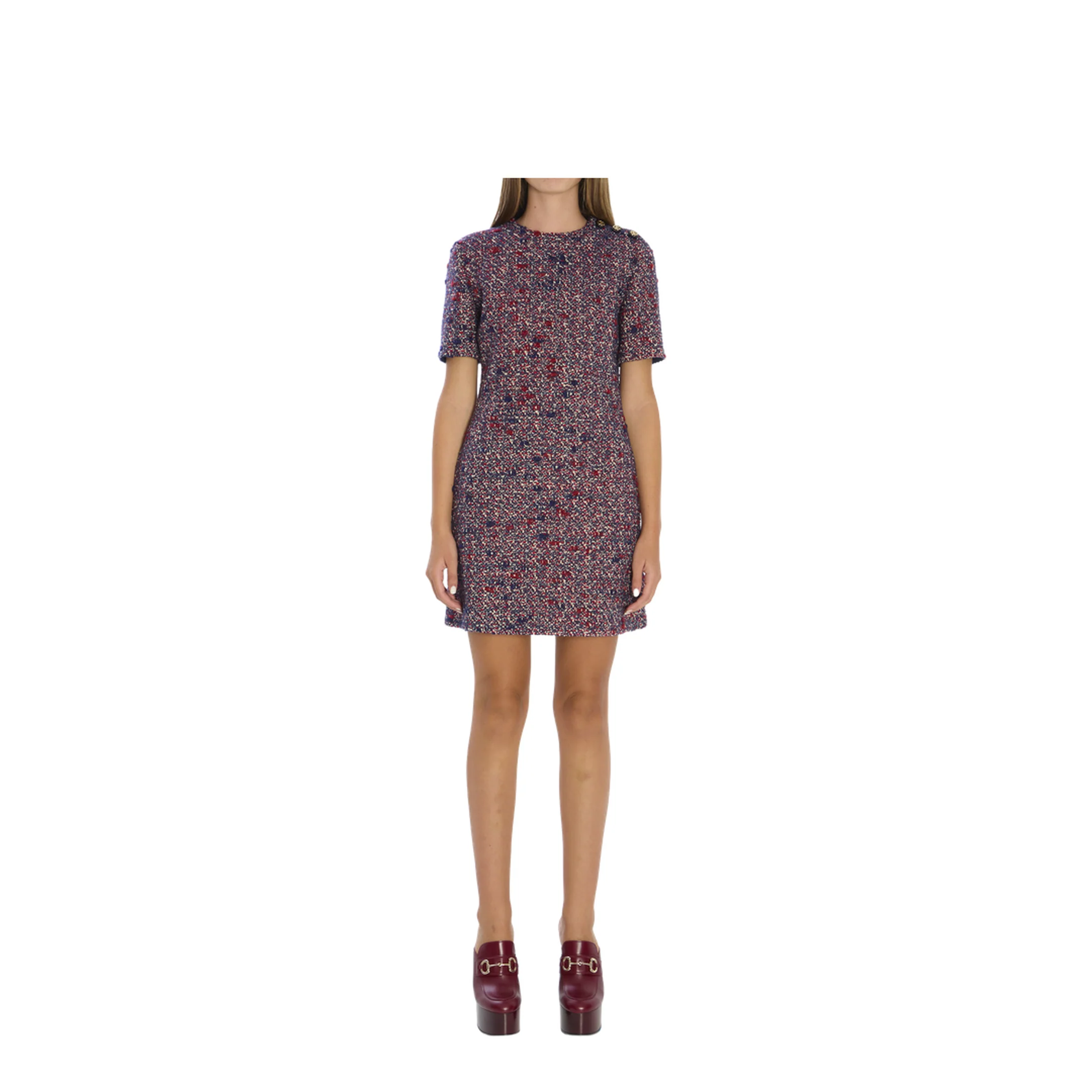 Wool Bouclé Dress in Red and Blue - Image 5