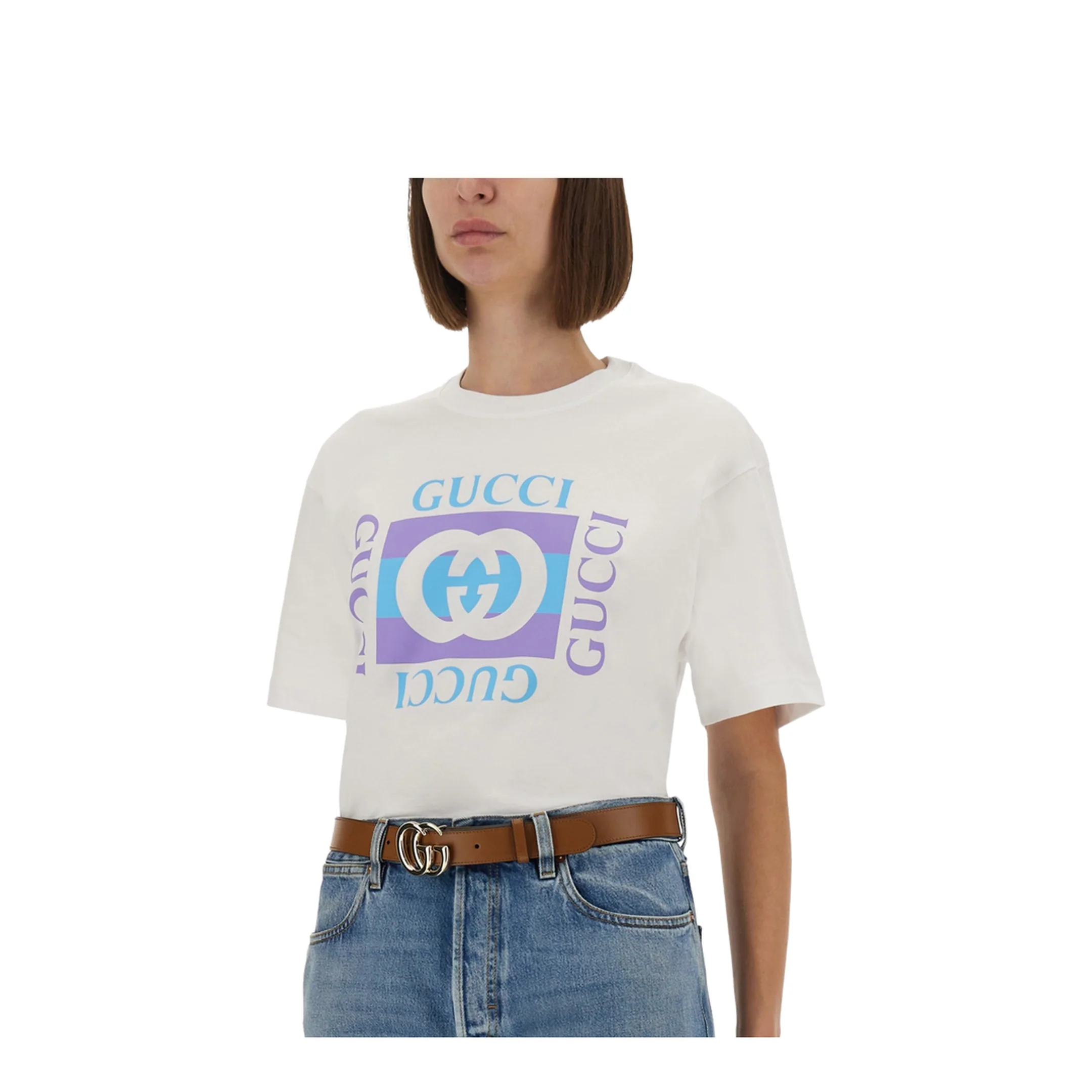 Cotton Jersey T-Shirt with Print in White - Image 4