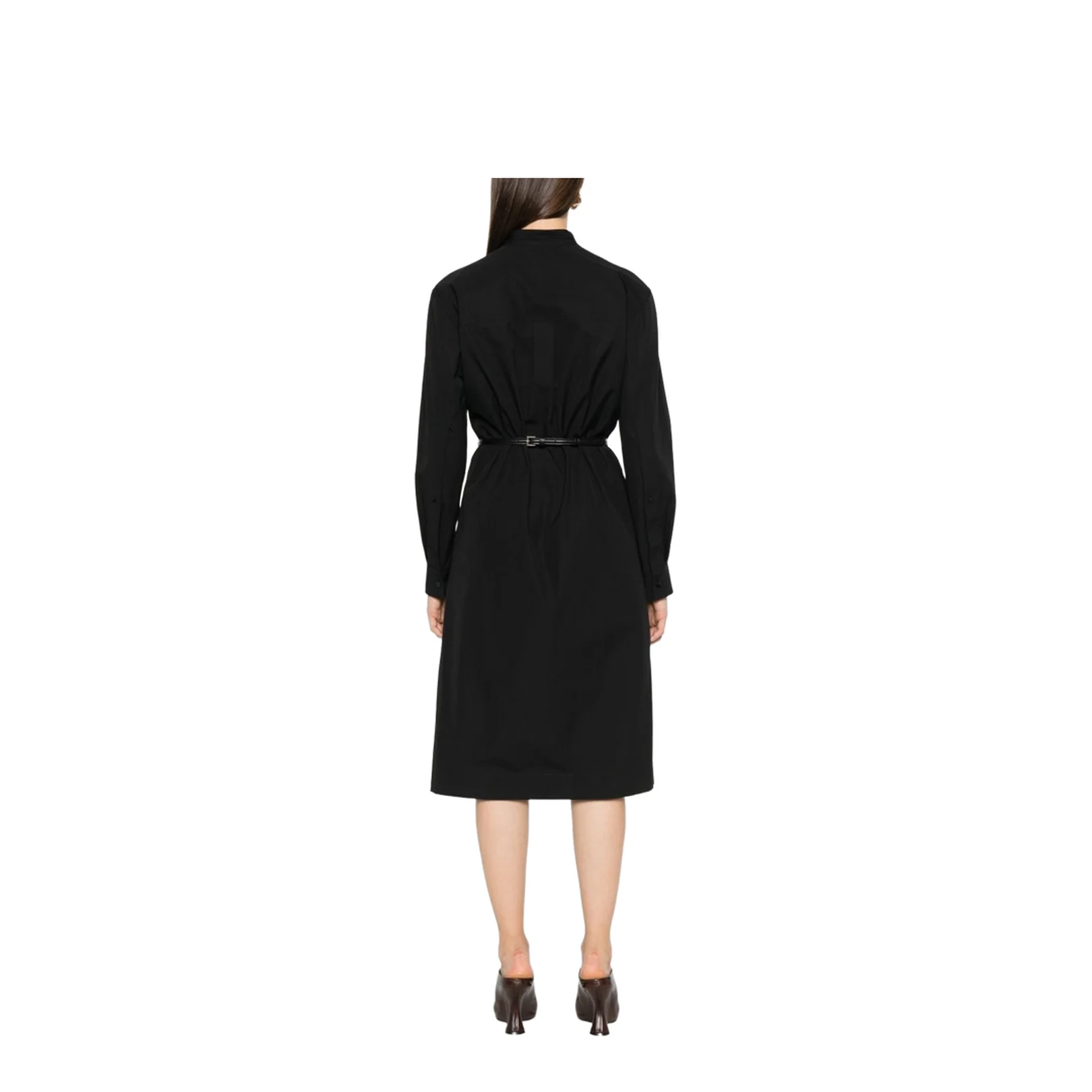 Cotton Poplin Dress with Belt in Black - Image 3