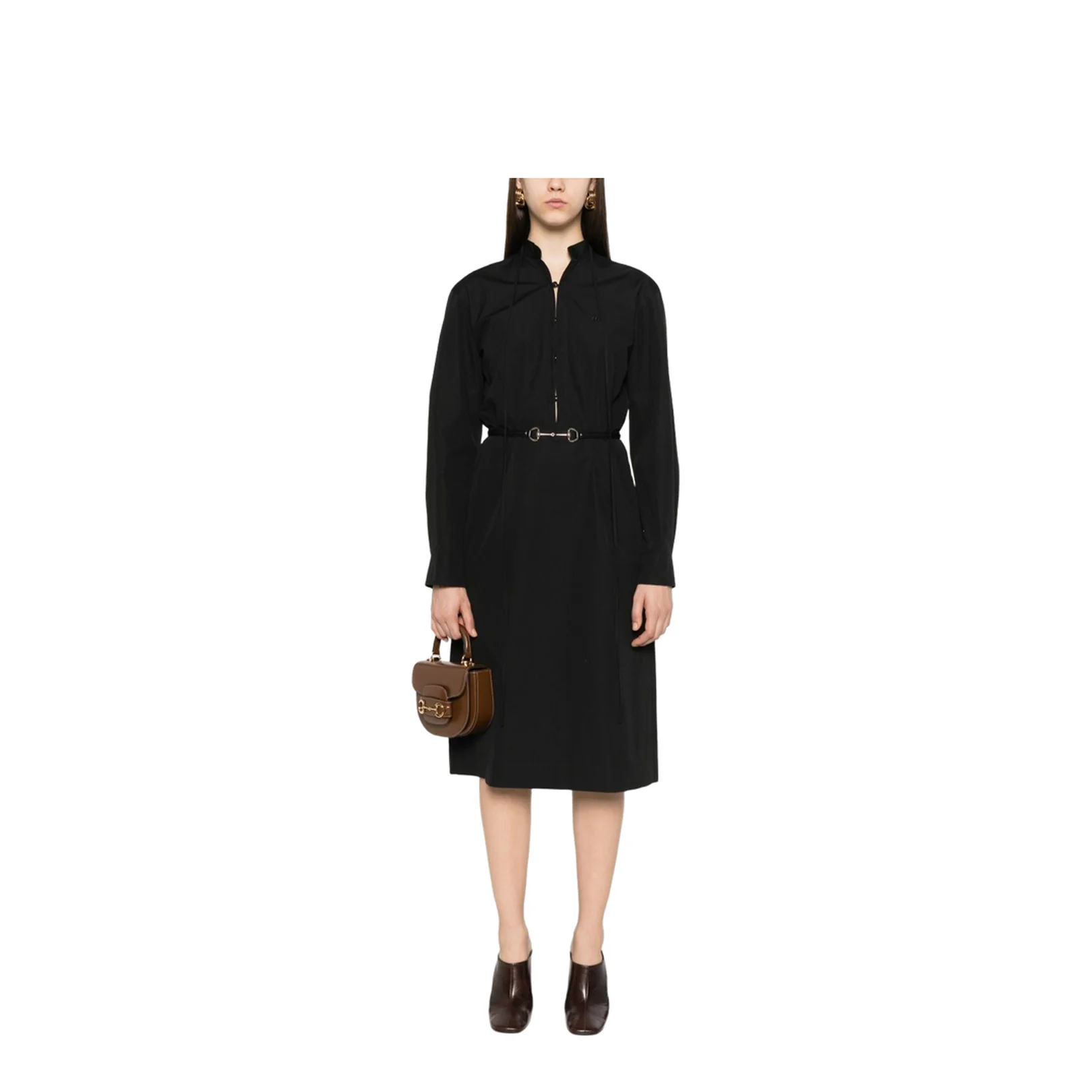 Cotton Poplin Dress with Belt in Black - Image 4