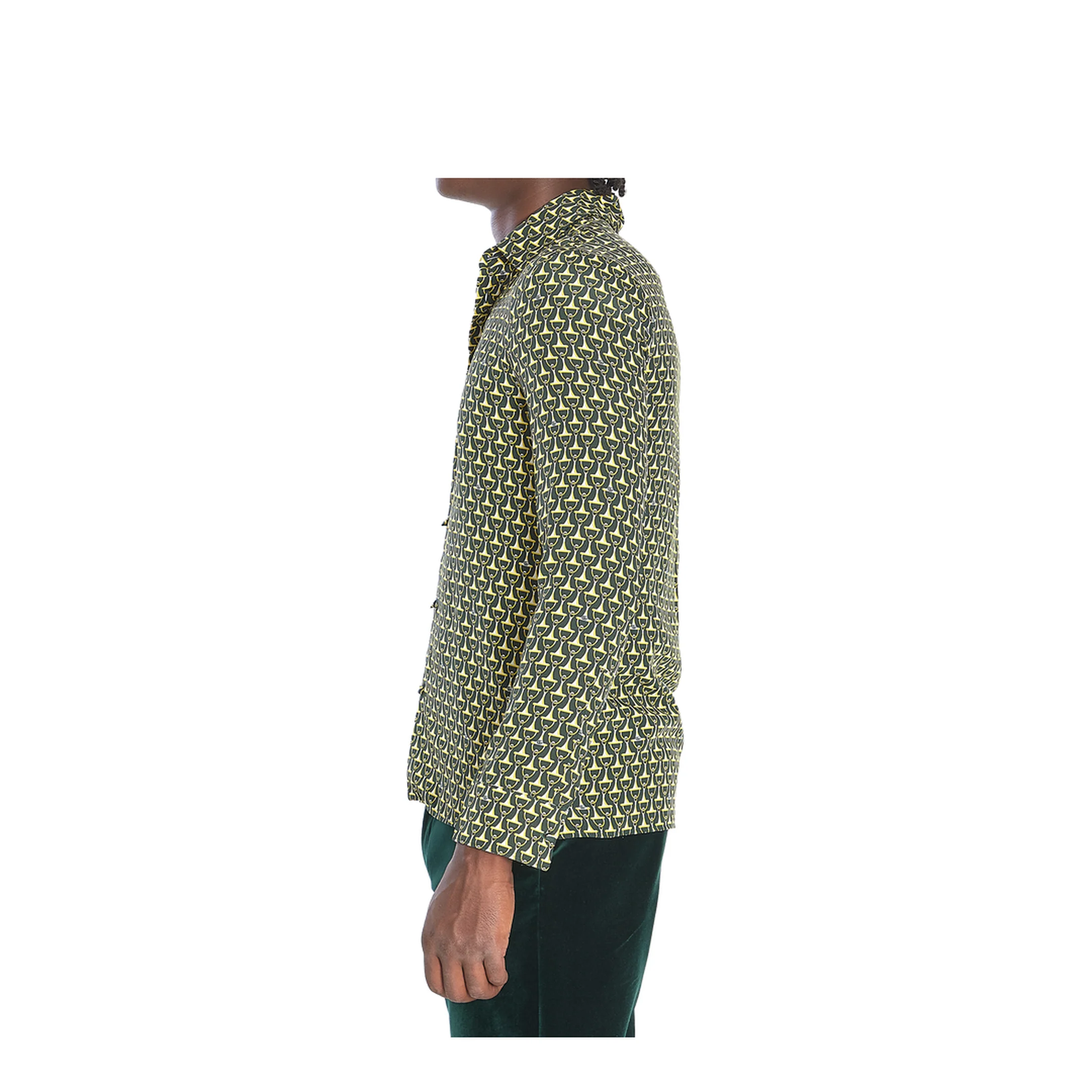 Crêpe de Chine Silk Shirt in Dark Green and Gold - Image 3
