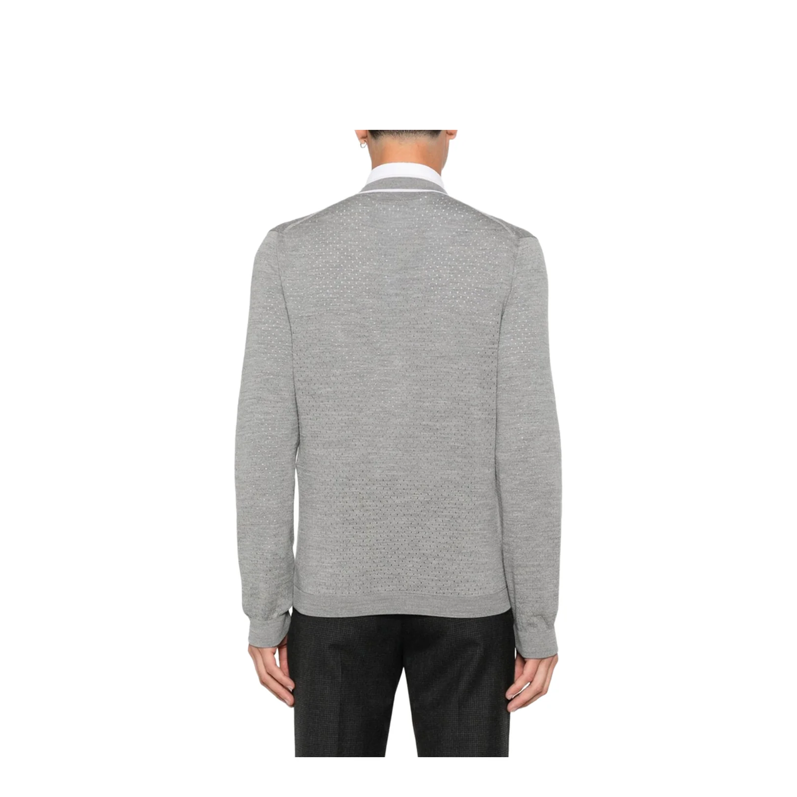 Fine Wool Knit Cardigan with Intarsia - Image 2