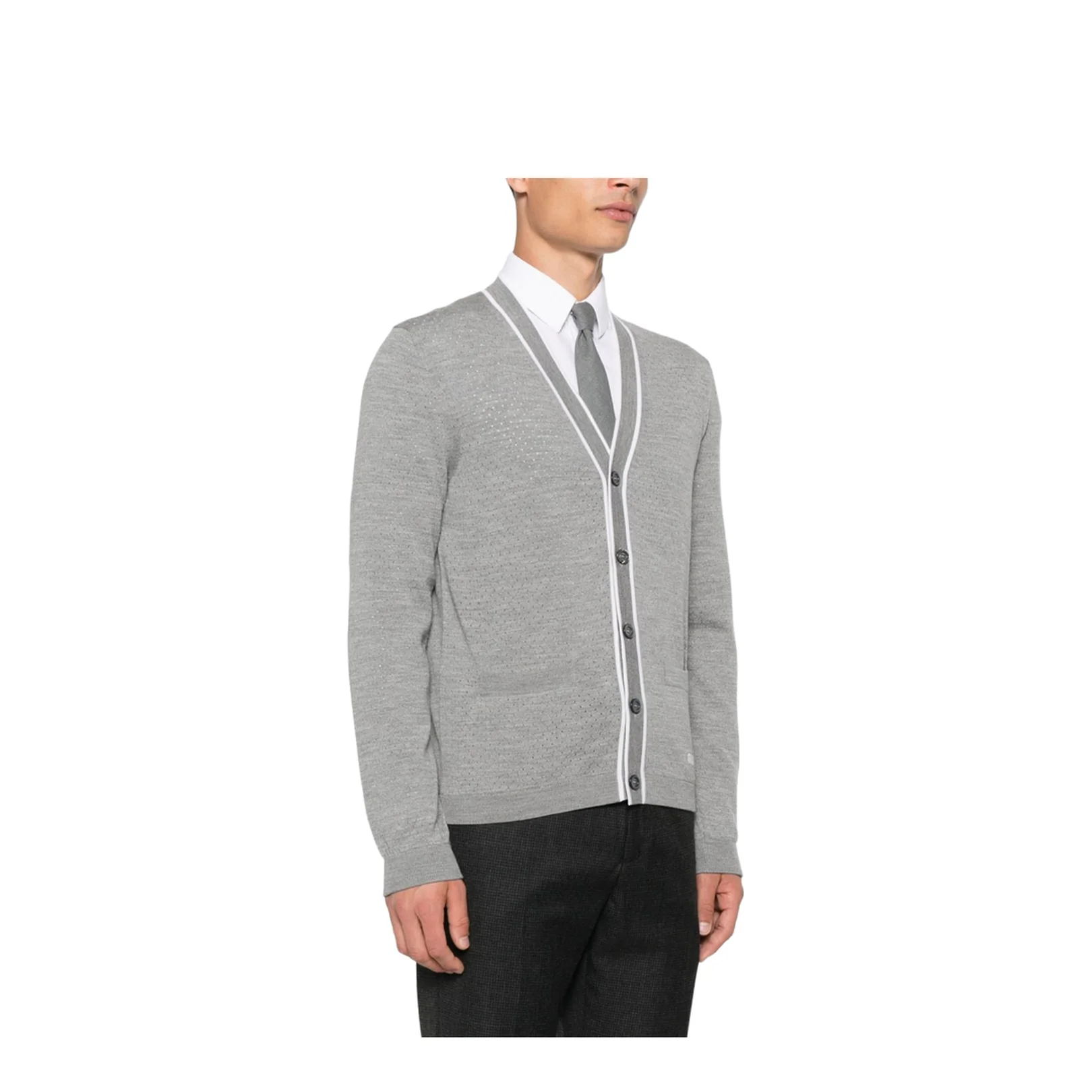 Fine Wool Knit Cardigan with Intarsia - Image 4