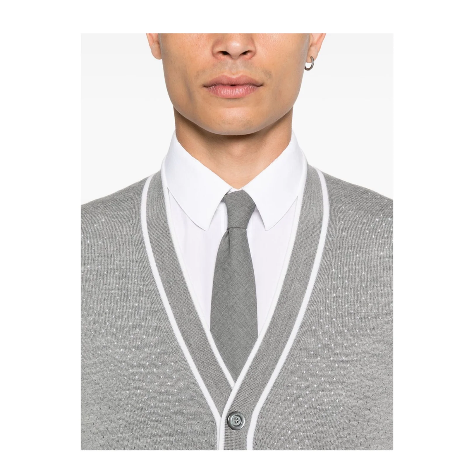 Fine Wool Knit Cardigan with Intarsia - Image 5