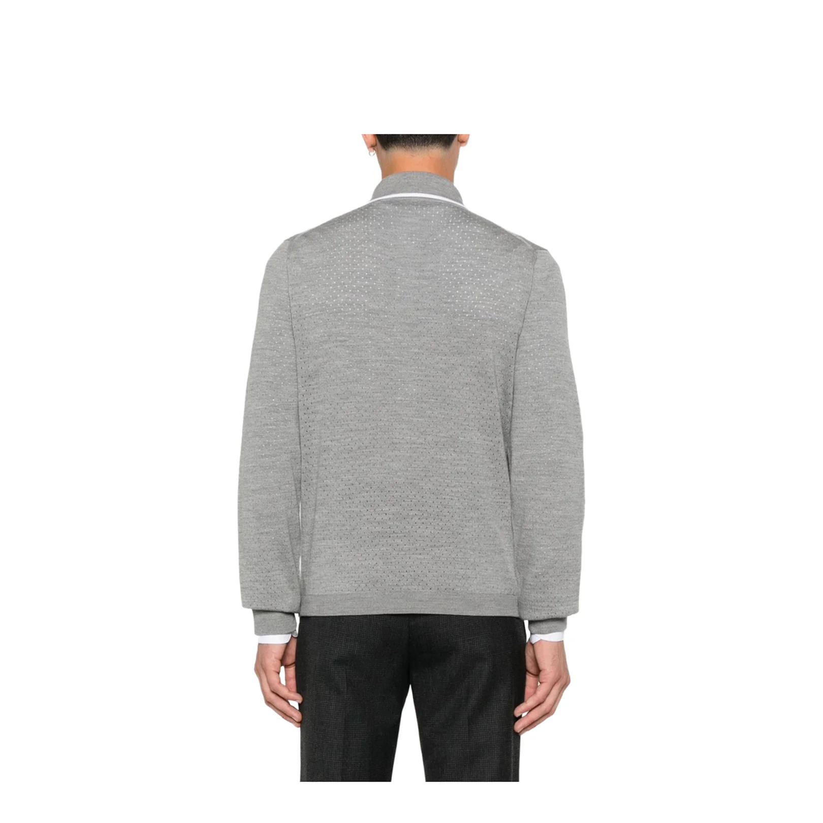 Fine Wool Knit Polo Shirt with Intarsia - Image 2