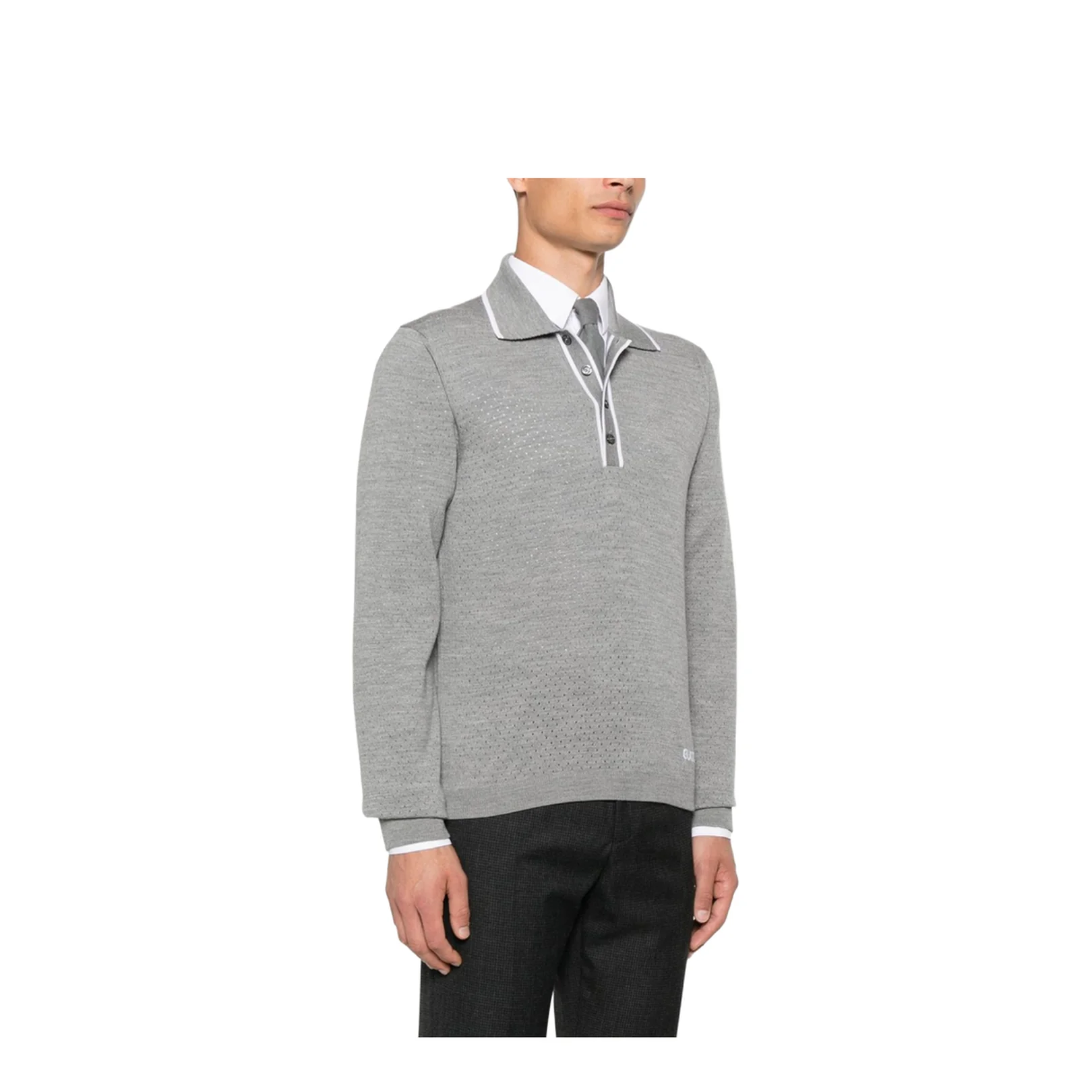 Fine Wool Knit Polo Shirt with Intarsia - Image 5