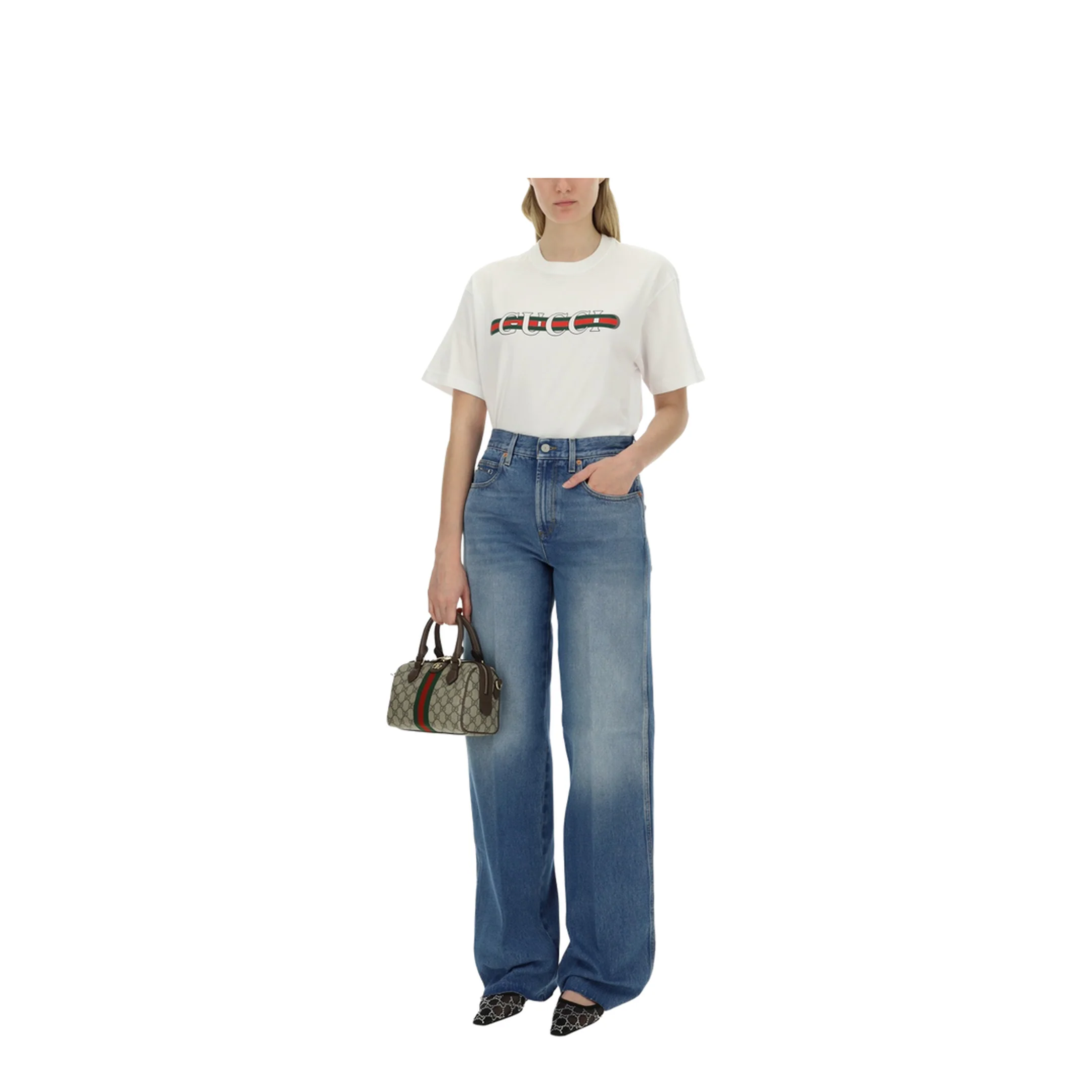 Printed Cotton Jersey T-Shirt in White - Image 3