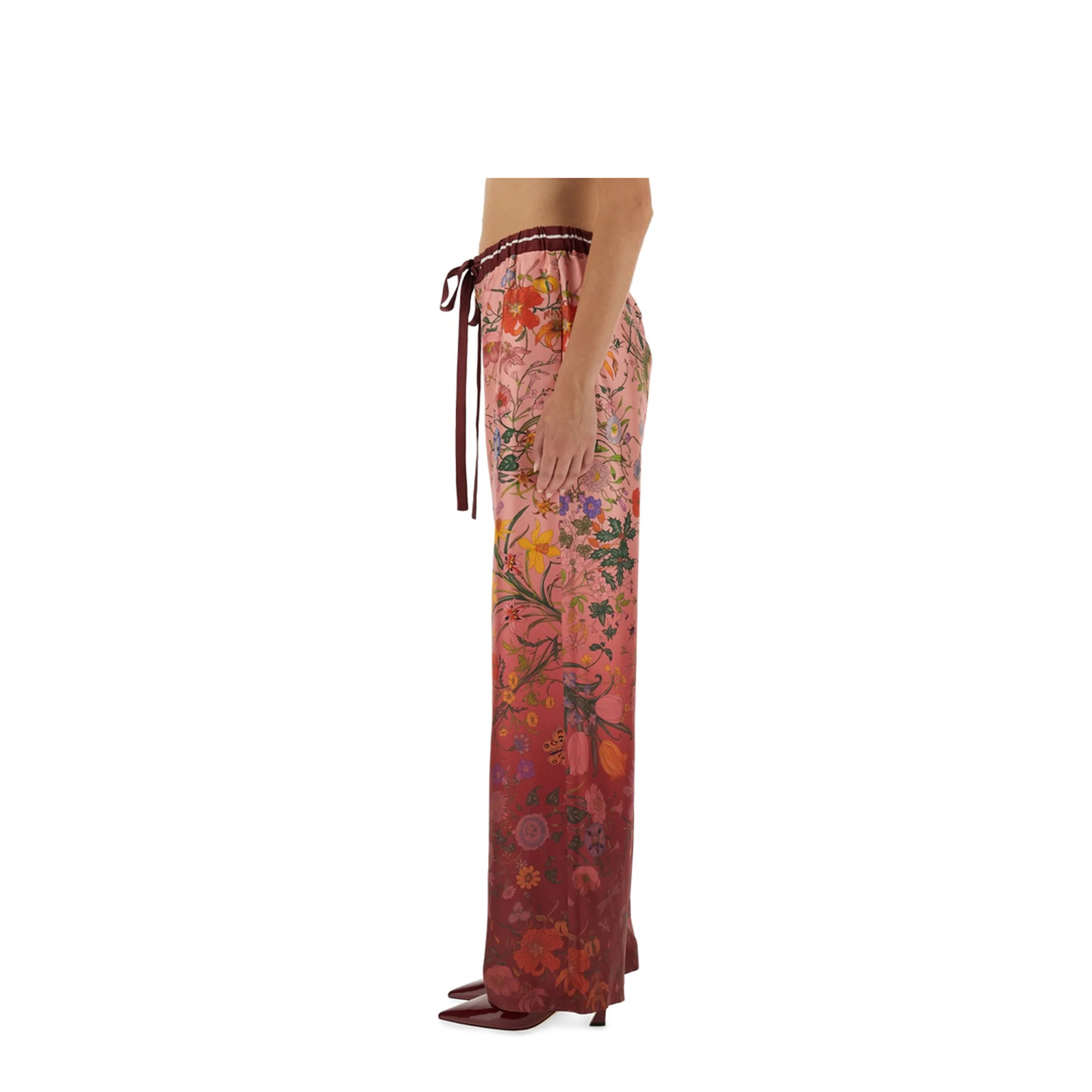 Printed Silk Pants in Pink and Rosso Ancora Red - Image 4