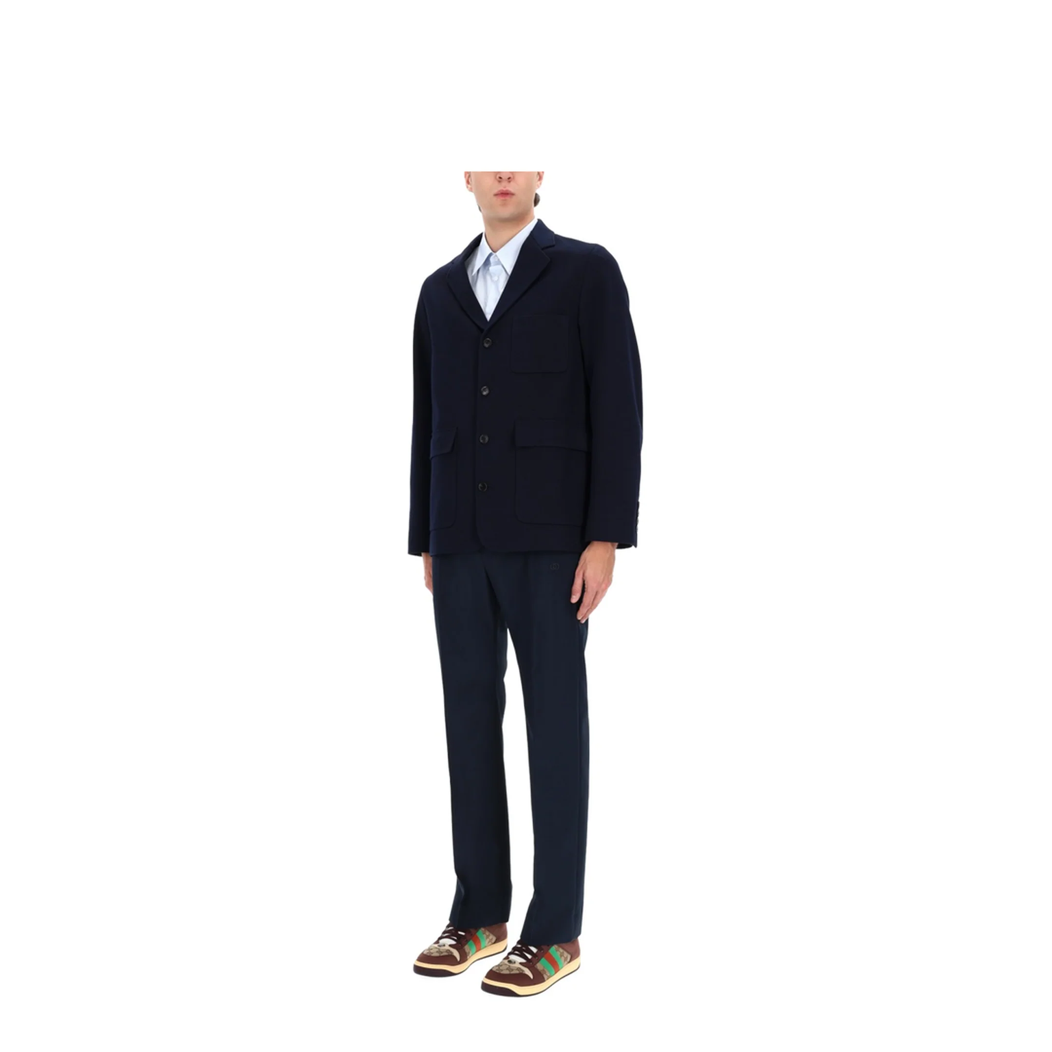 Single-breast Cotton Jersey Jacket in Dark Blue - Image 2