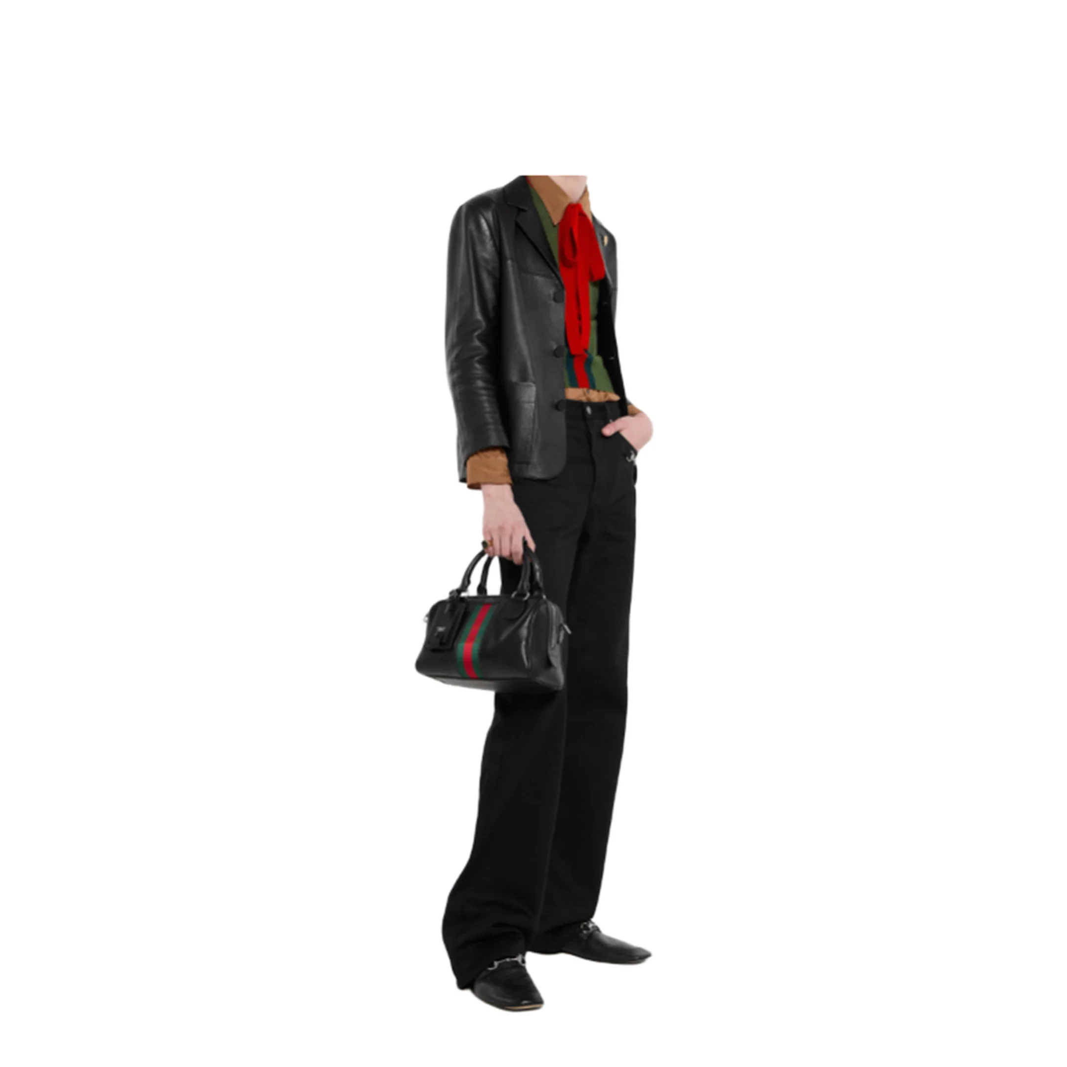 Web Trademark Small Leather Duffle Bag - Black - Image 5