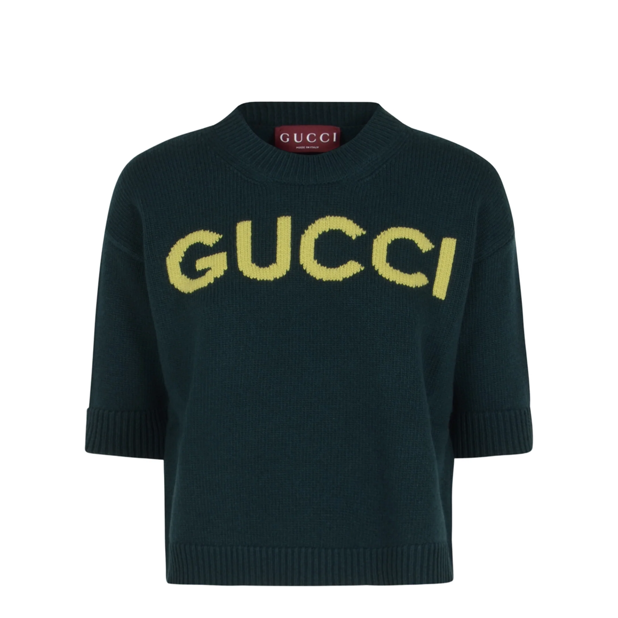 Soft Wool Top with Intarsia in Dark Green