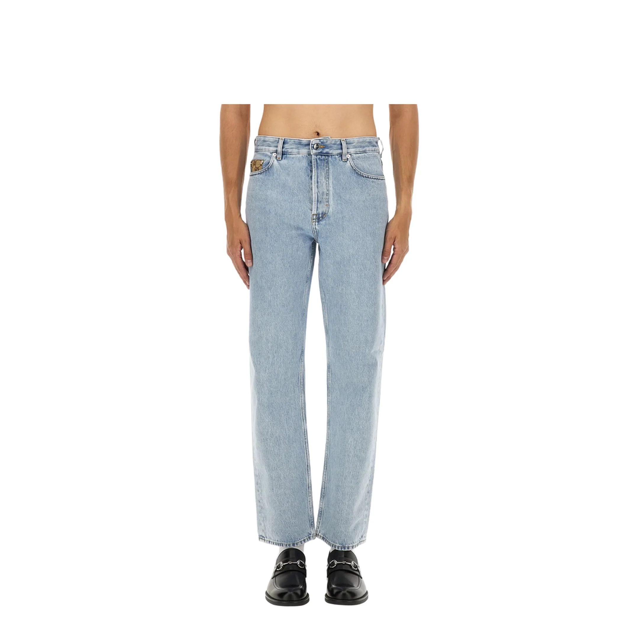 Washed Denim Pant with Insert in Light Blue - Image 3