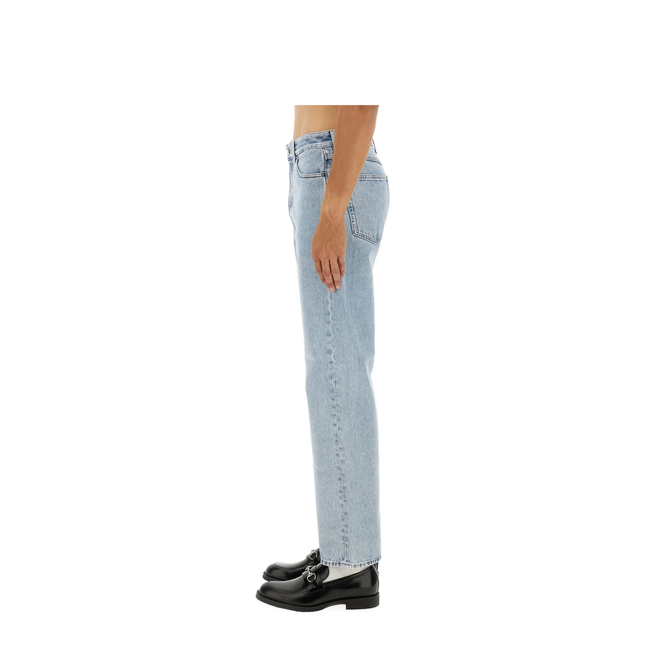 Washed Denim Pant with Insert in Light Blue - Image 4