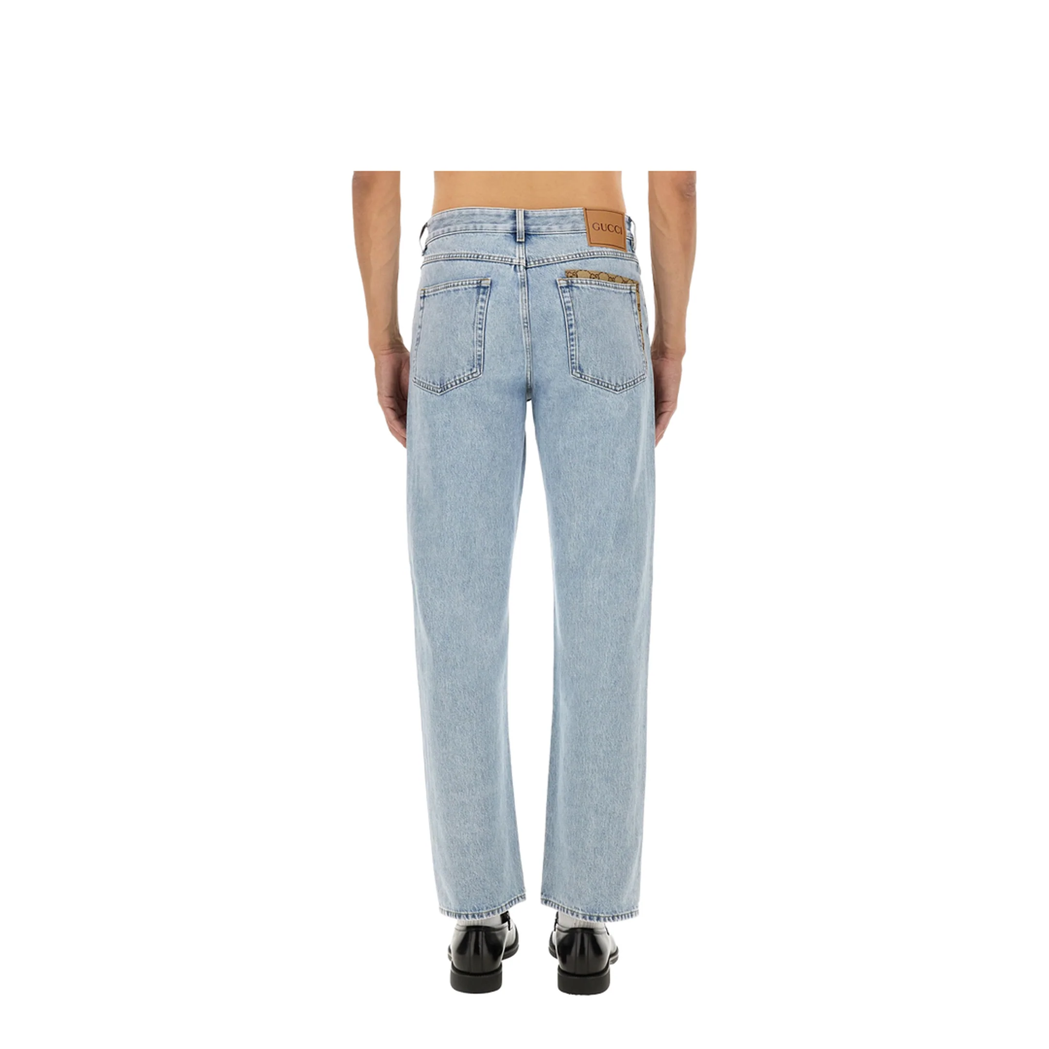 Washed Denim Pant with Insert in Light Blue - Image 5
