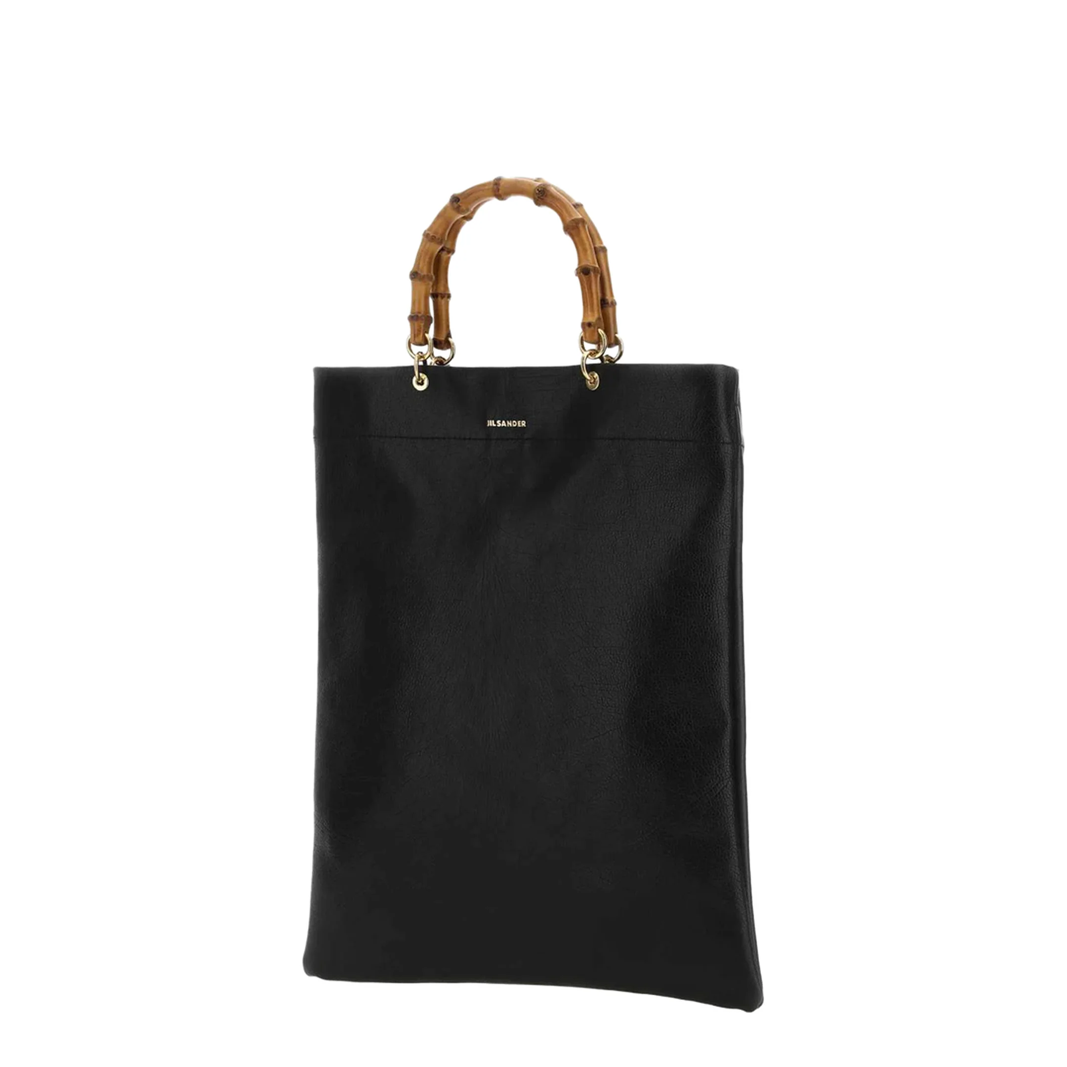 Leather Bag with Bamboo Handles and Logo - Image 3