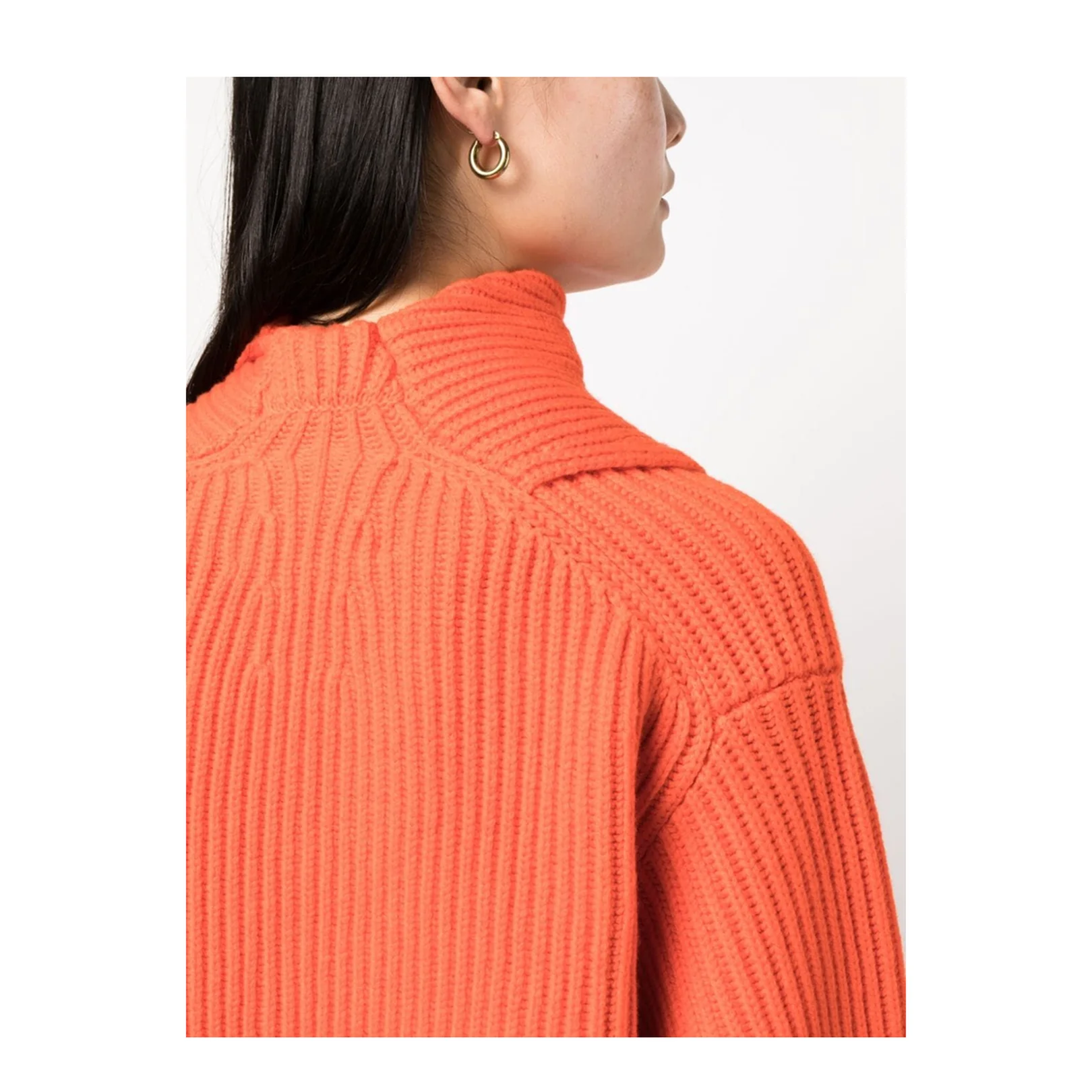 Long Sleeves Foulard Neck Cardigan Orange - Image 3