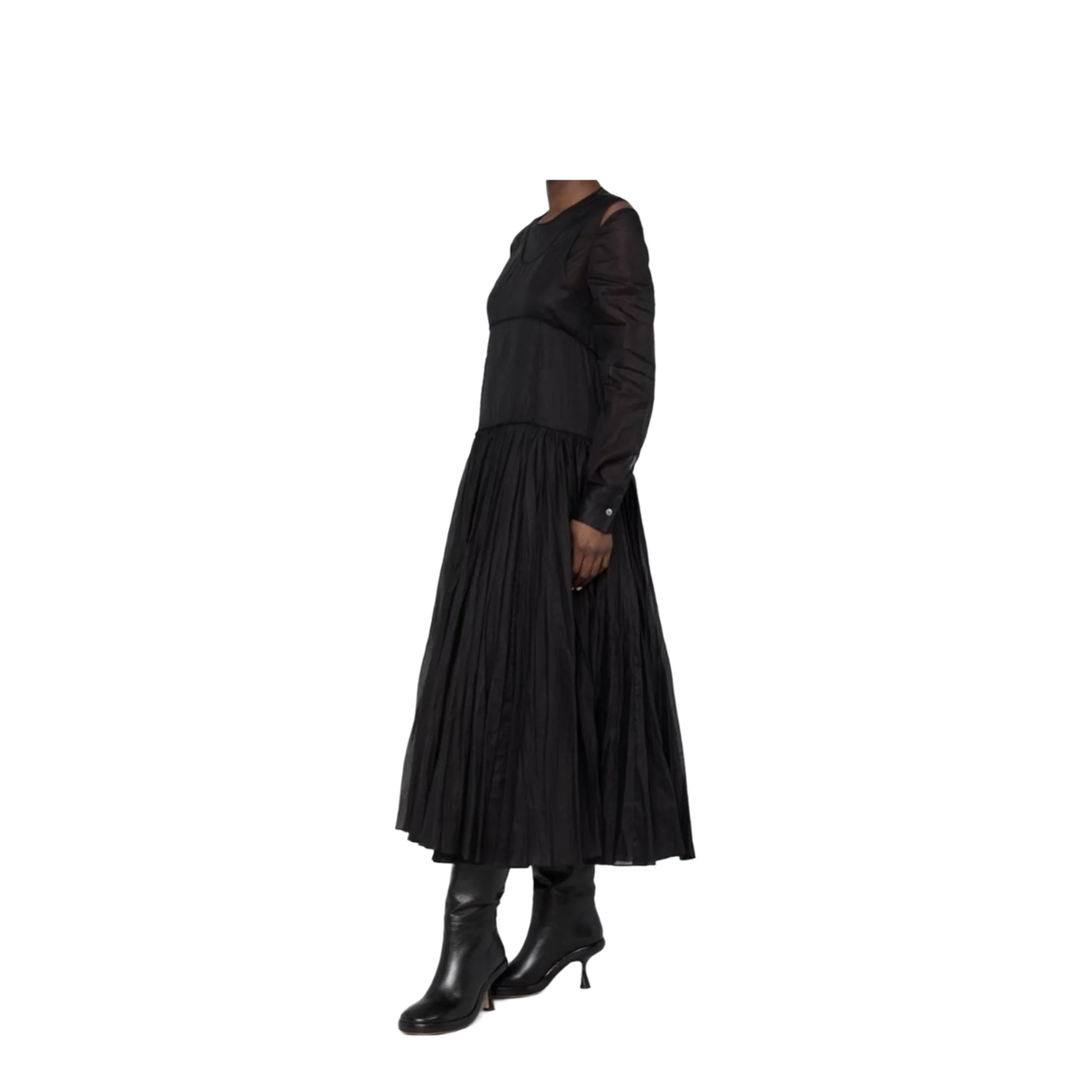 Pleated Skirt Dress Black - Image 3