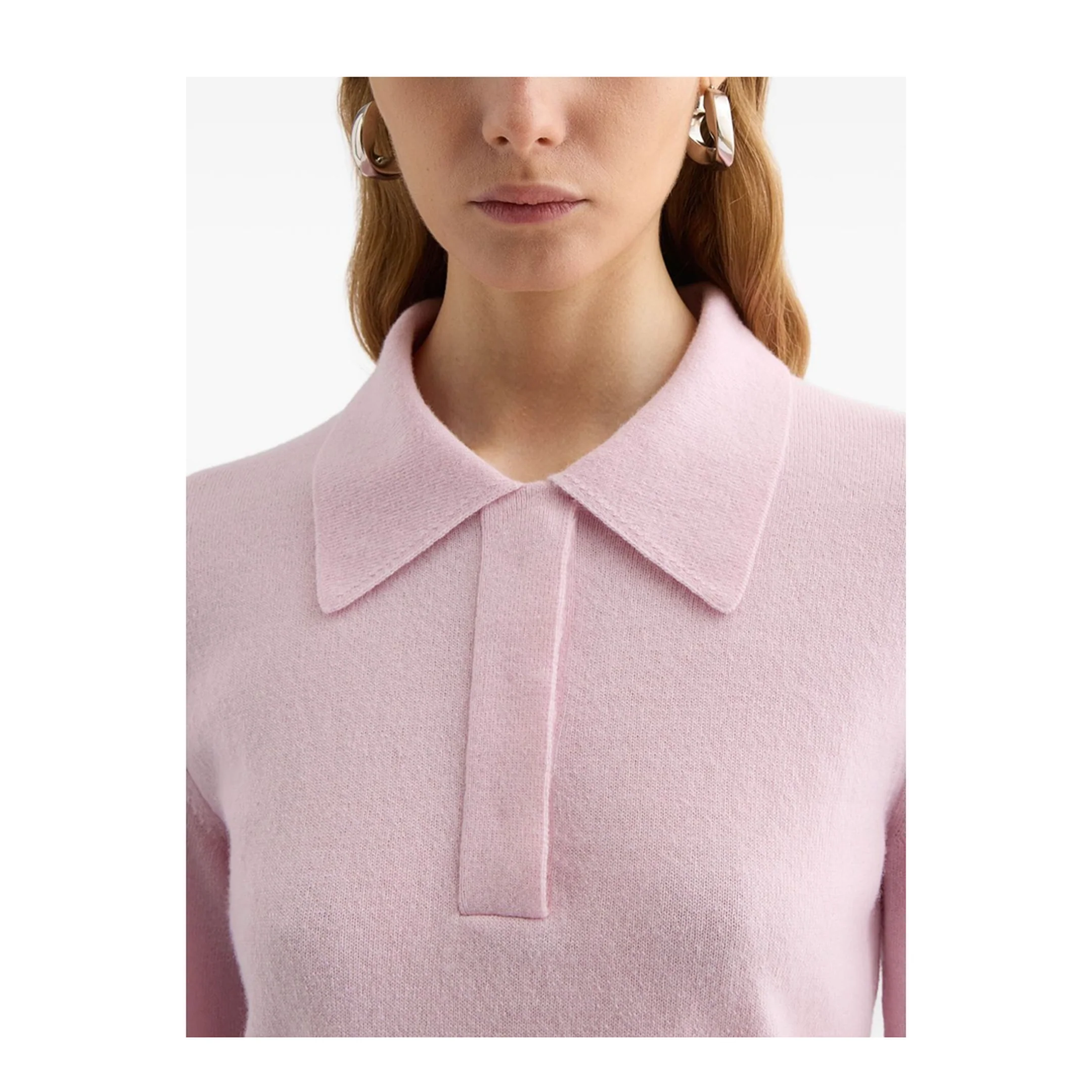 Lightweight Wool Polo Sweater Pink - Image 4