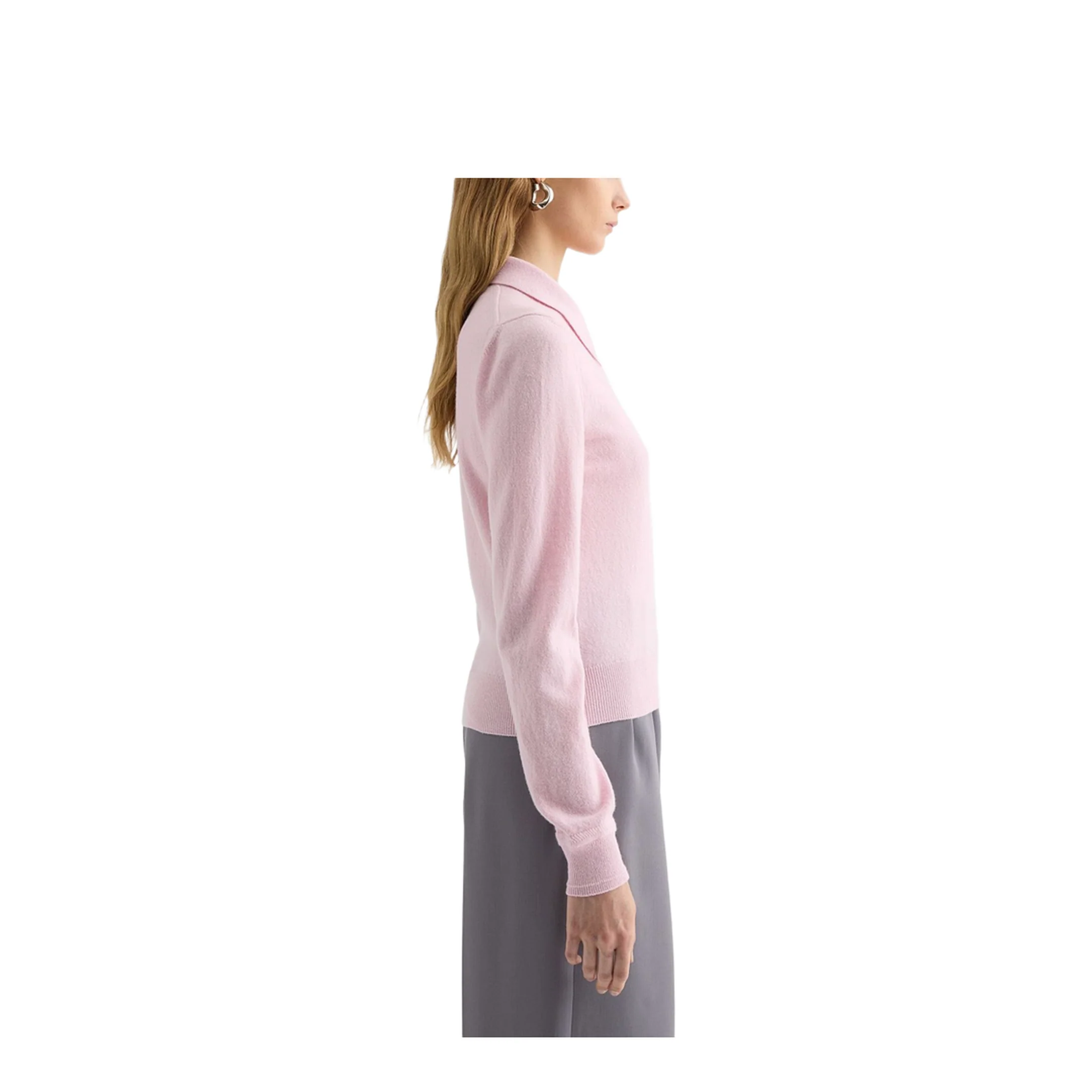 Lightweight Wool Polo Sweater Pink - Image 5