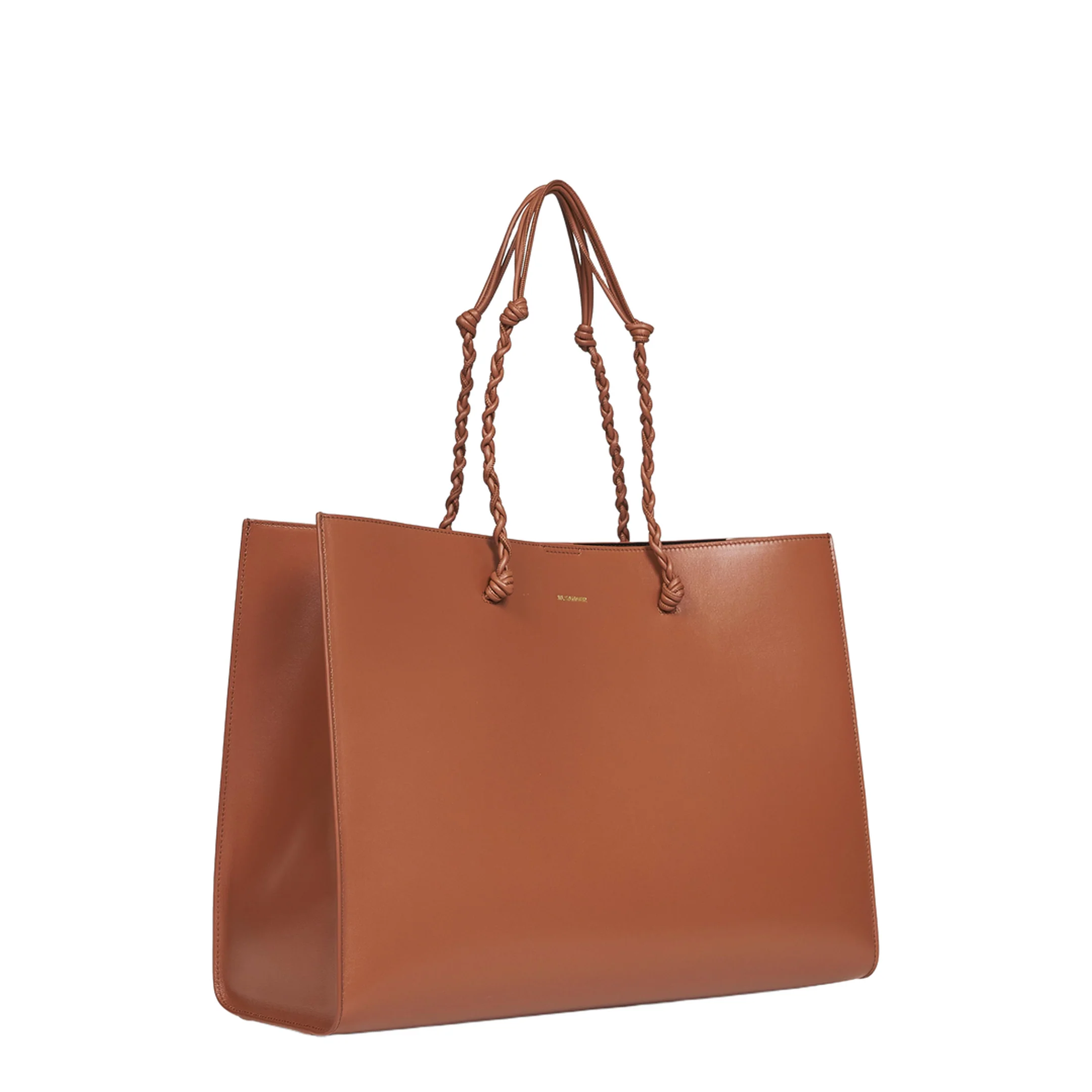Tangle Knotted Handle Leather Tote Bag - Tan - Image 2
