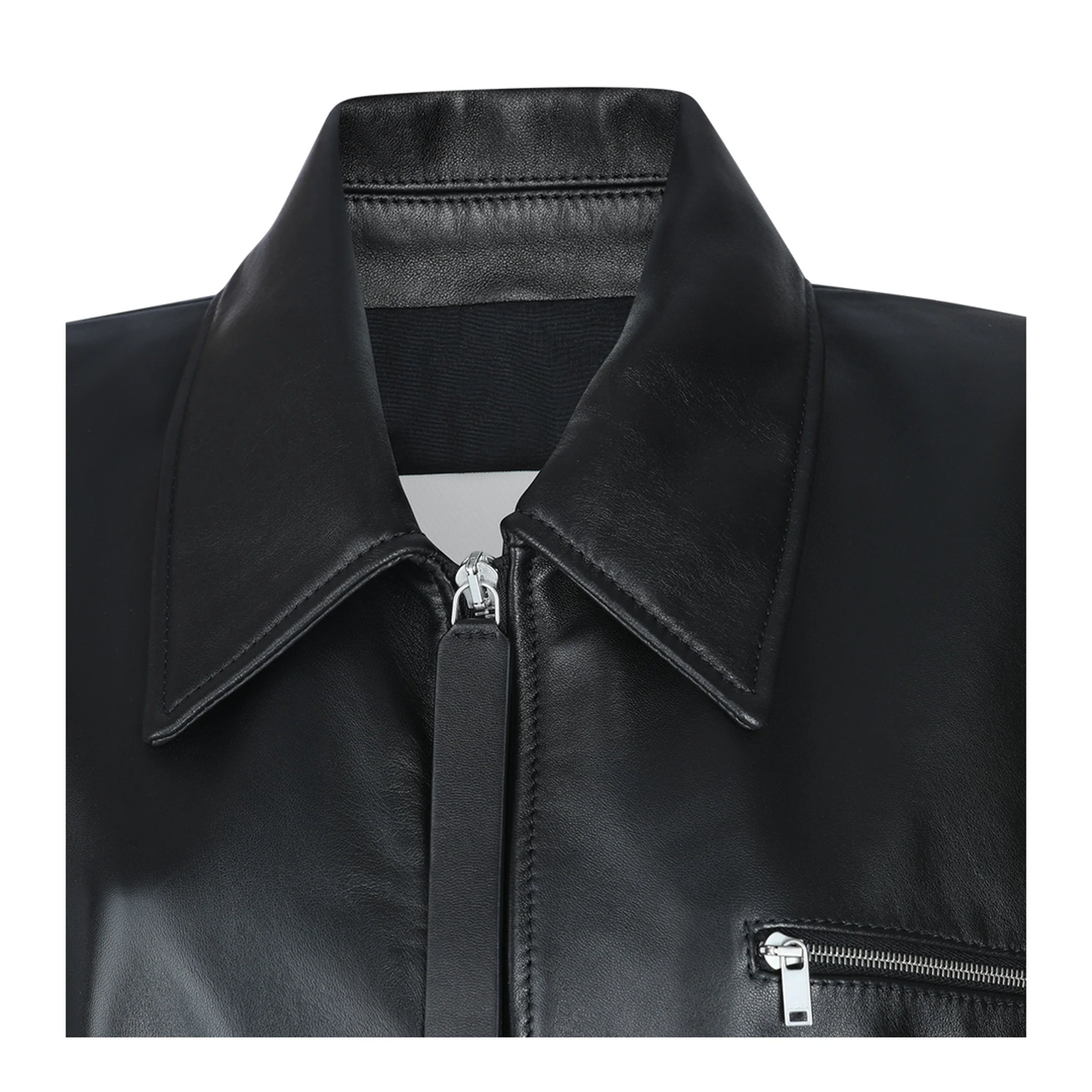 Blouson Leather Jacket Black - Image 4