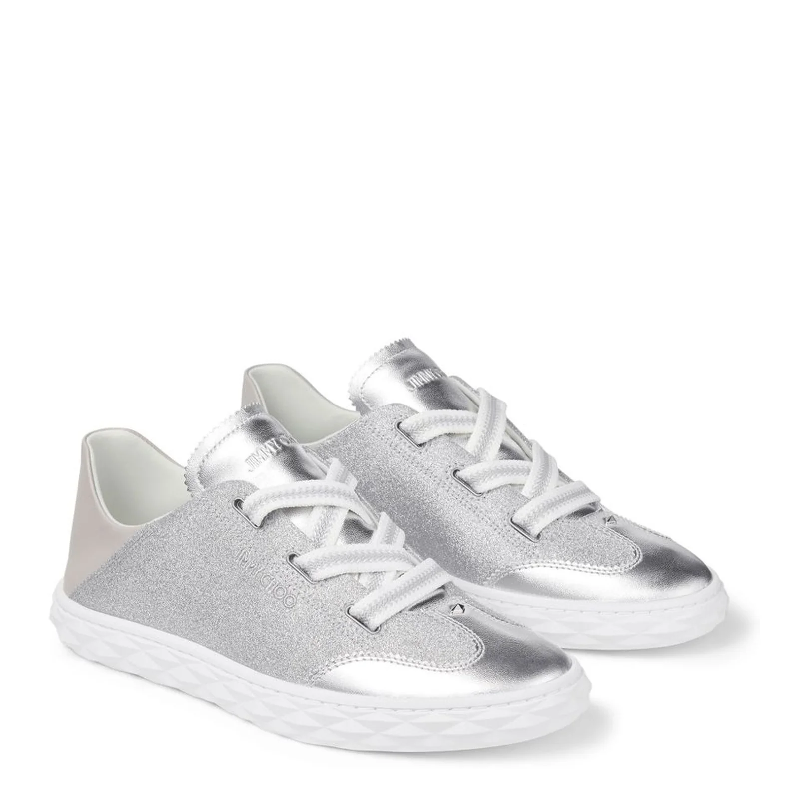Silver Glitter Leather Trainers - Image 2