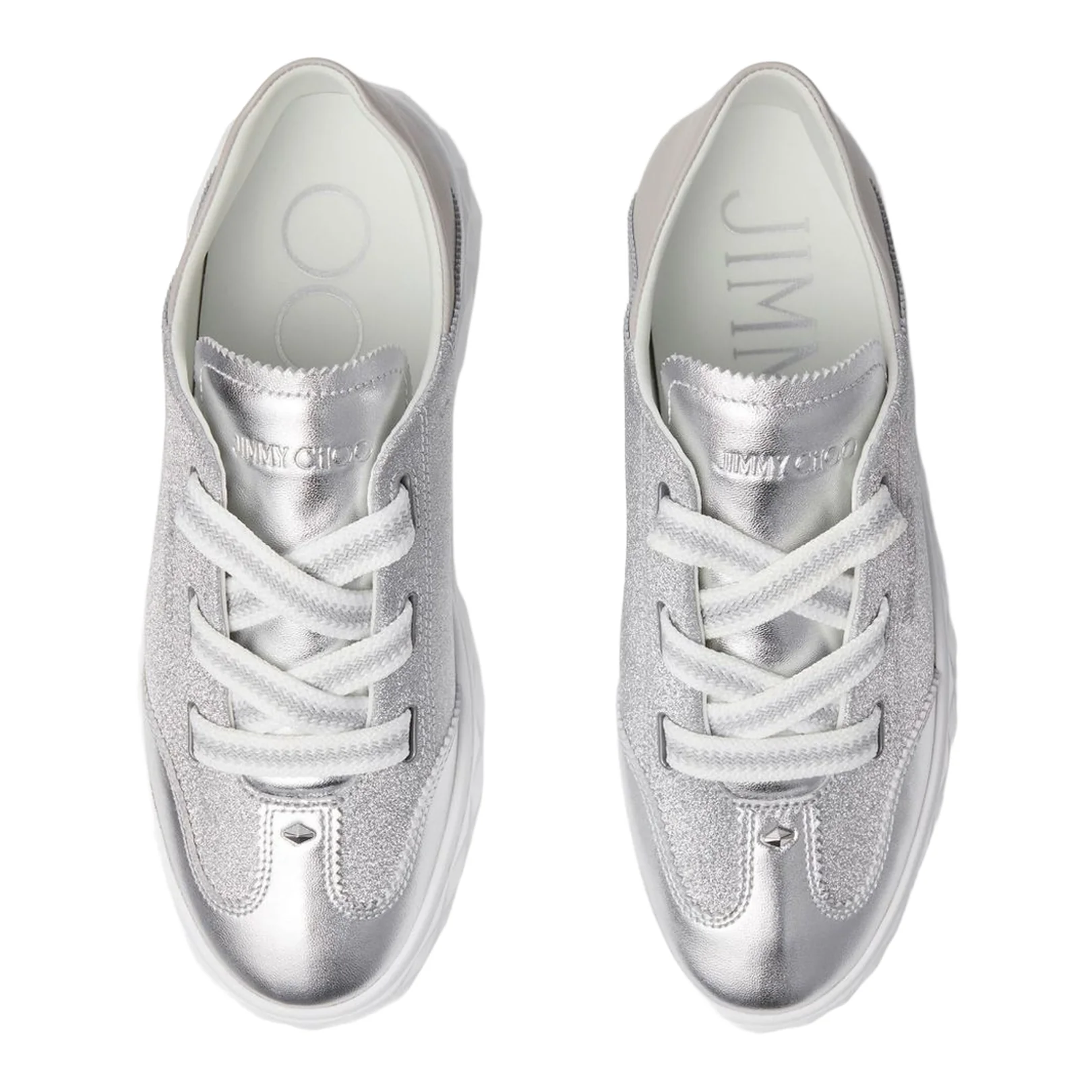 Silver Glitter Leather Trainers - Image 5