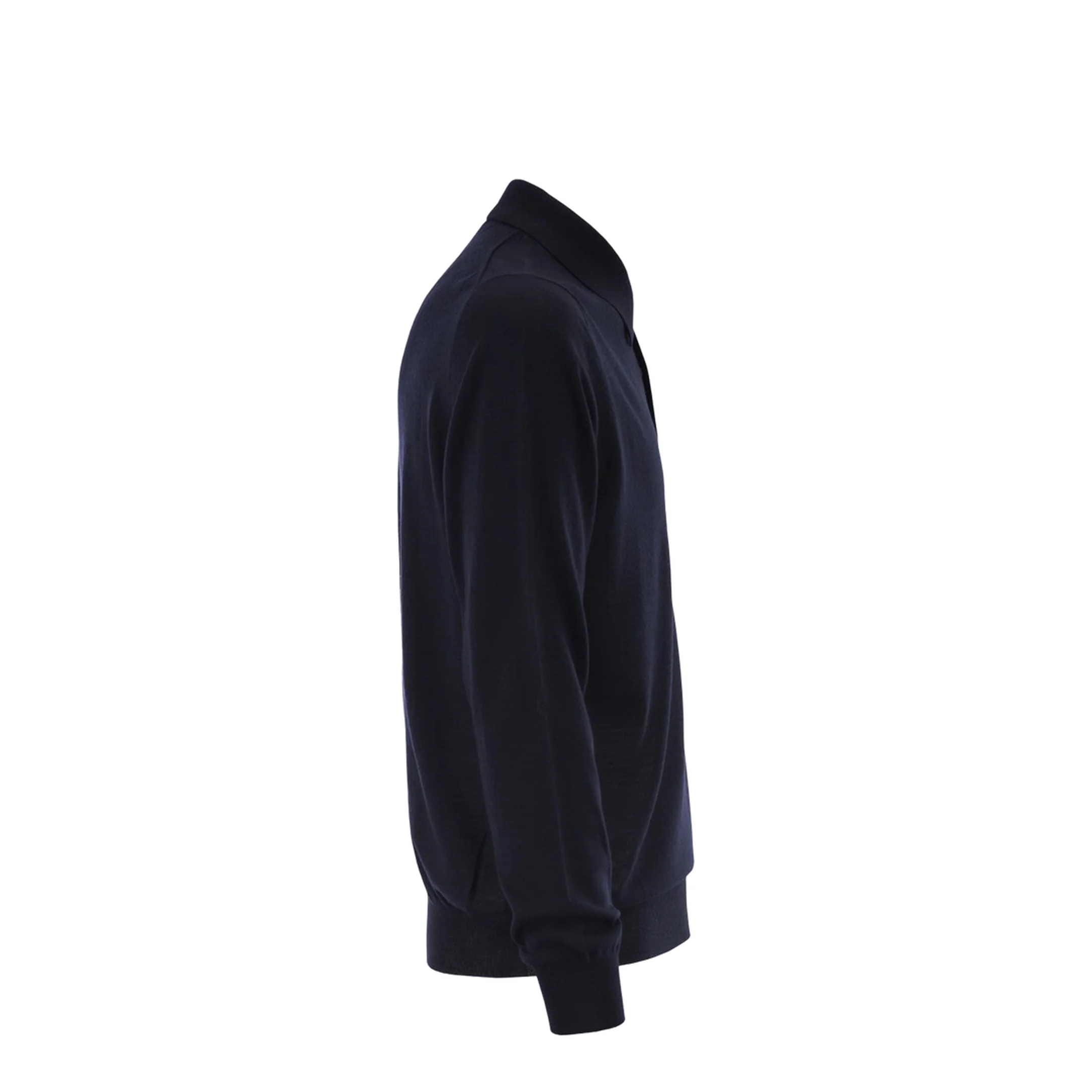 Long Sleeved Wool Polo Shirt - Navy - Image 3