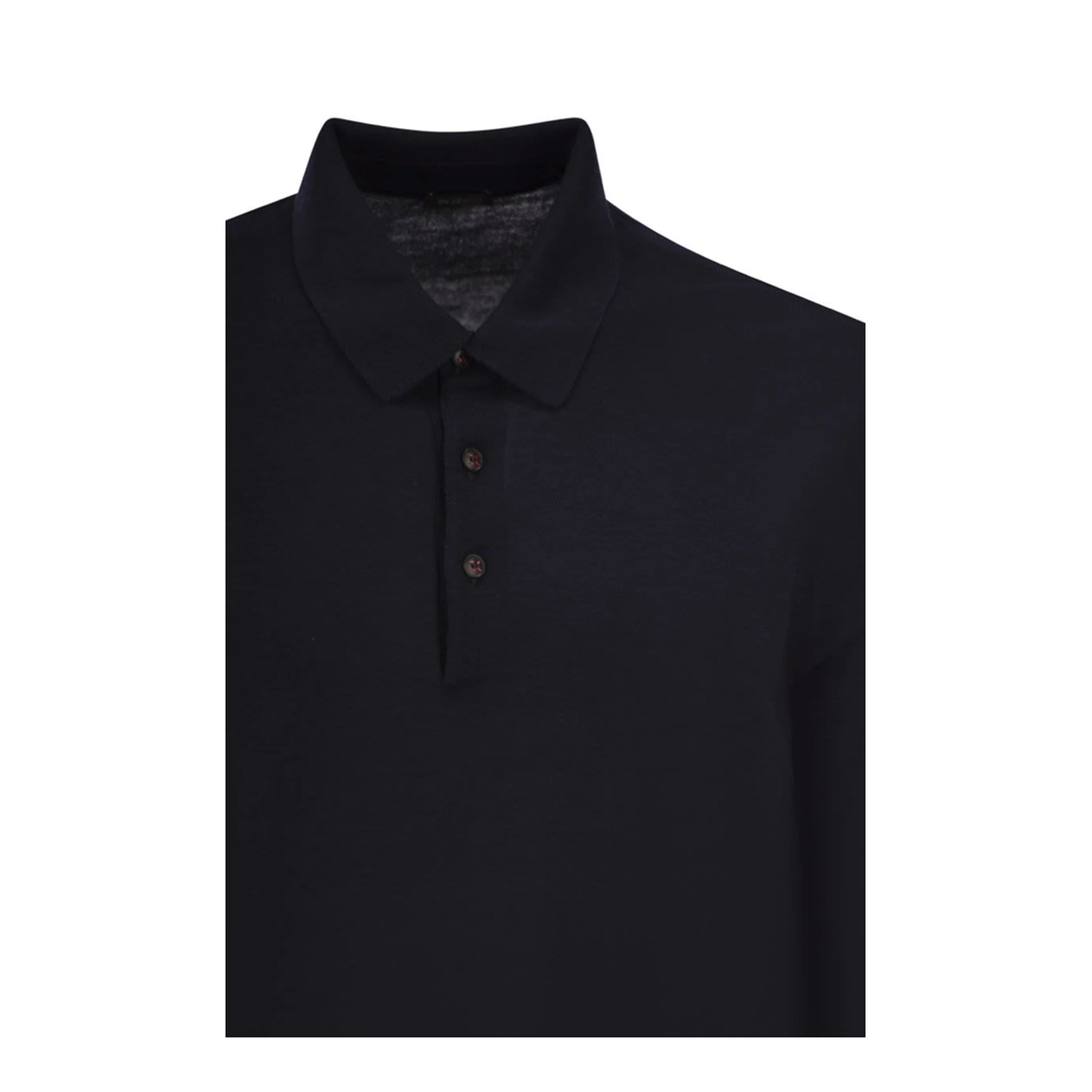 Long Sleeved Wool Polo Shirt - Navy - Image 4
