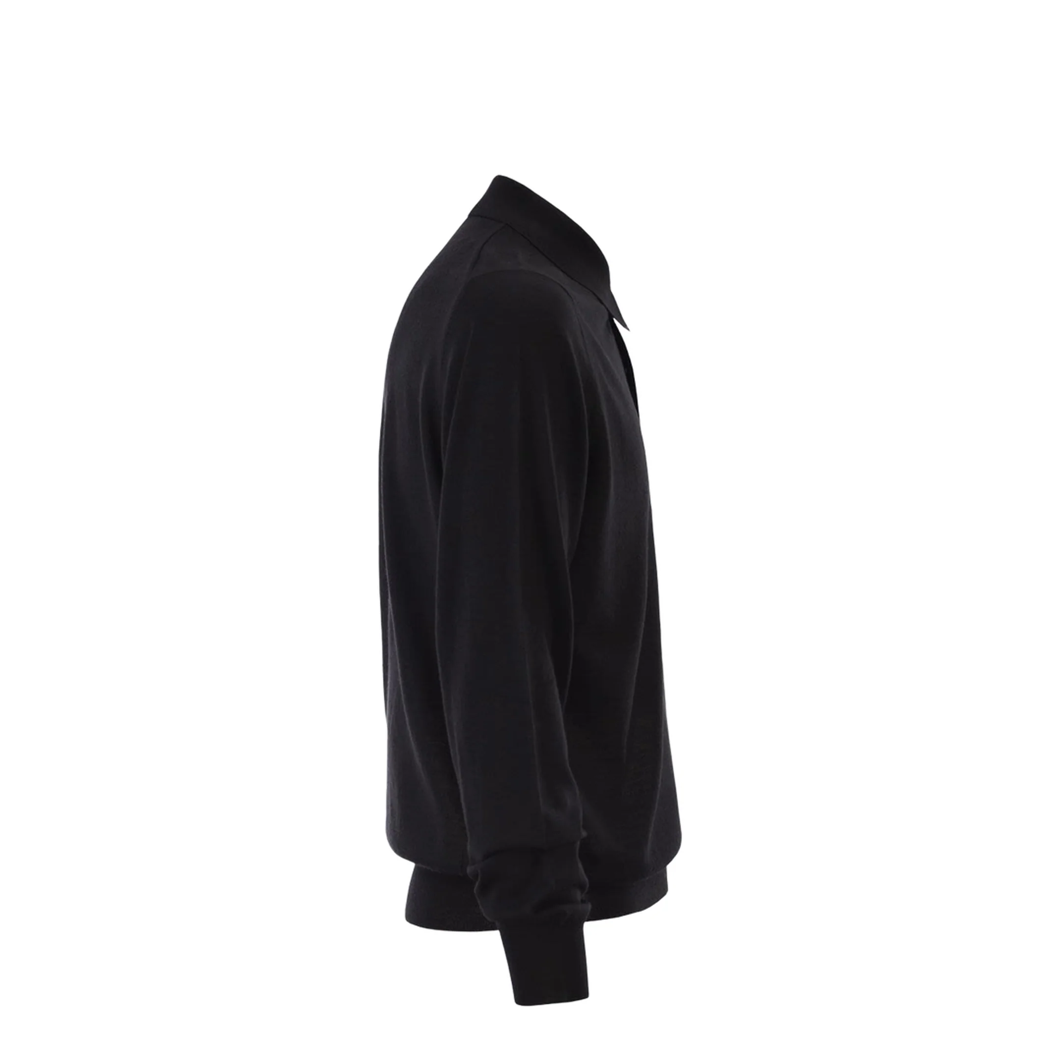 Long Sleeved Wool Polo Shirt - Black - Image 3