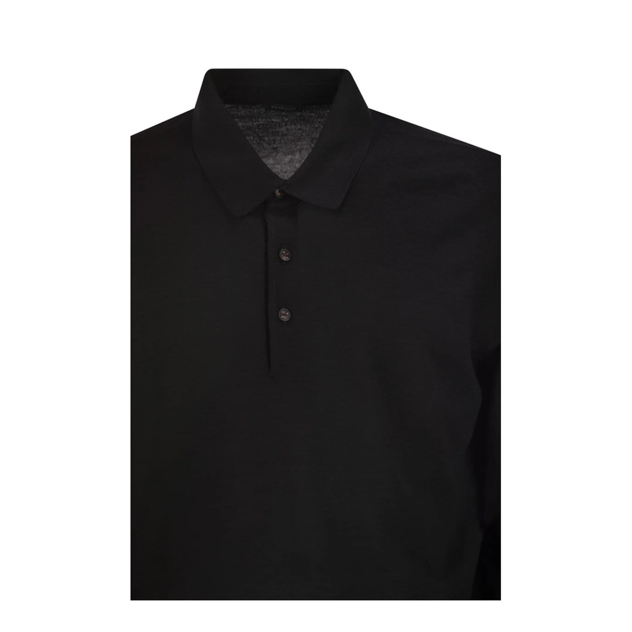 Long Sleeved Wool Polo Shirt - Black - Image 4