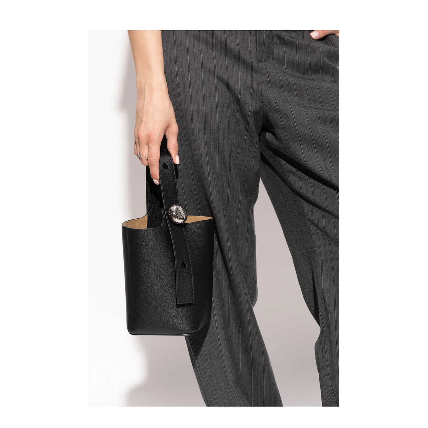 Pebble Small Calfskin Bucket Bag - Black - Image 2