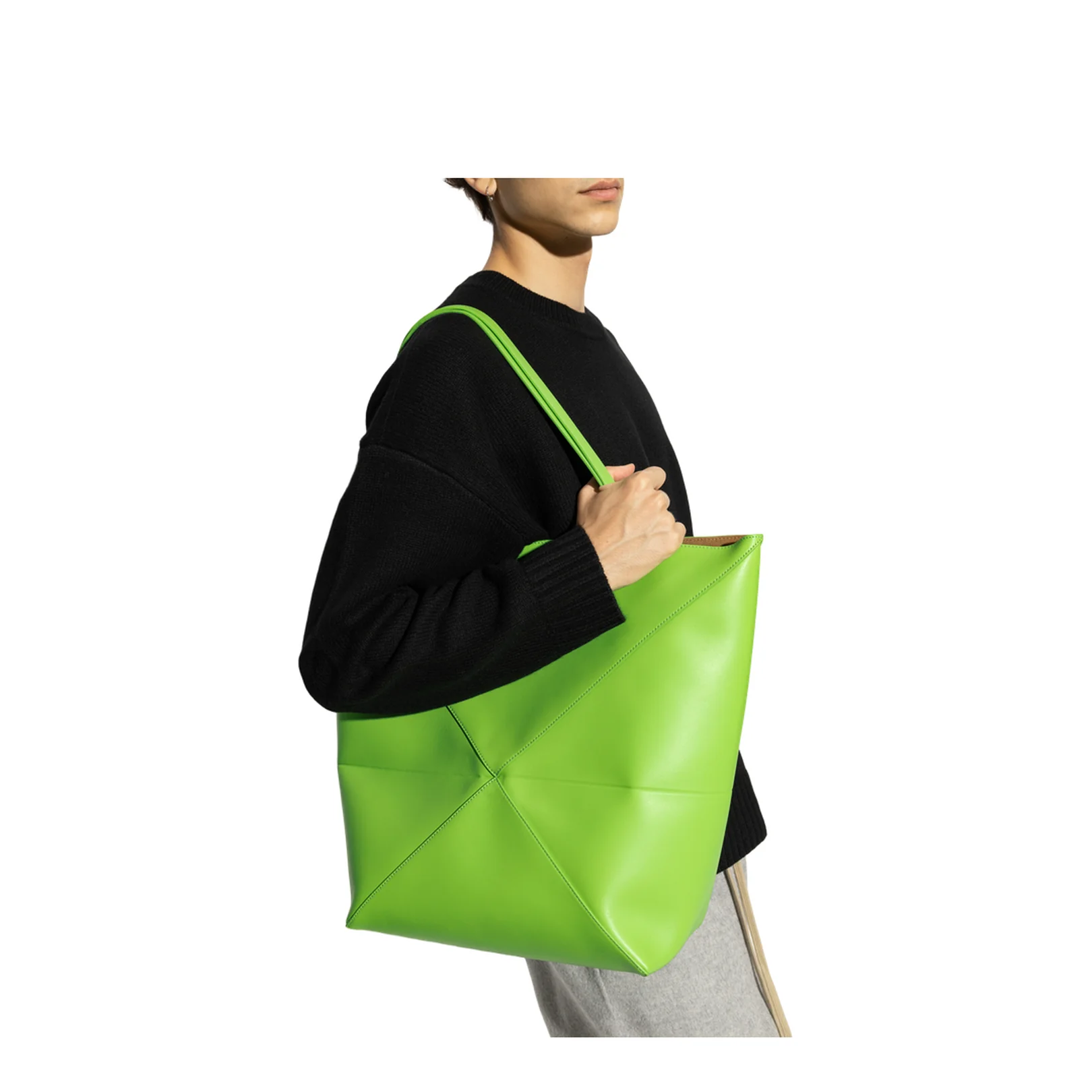 Puzzle Fold Medium Calfskin Tote Bags - Green - Image 2