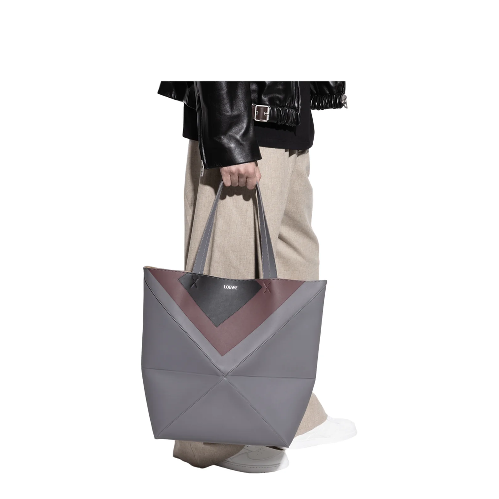 Puzzle Fold Leather Tote Bags -  Ardesia/Deep Ruby - Image 2