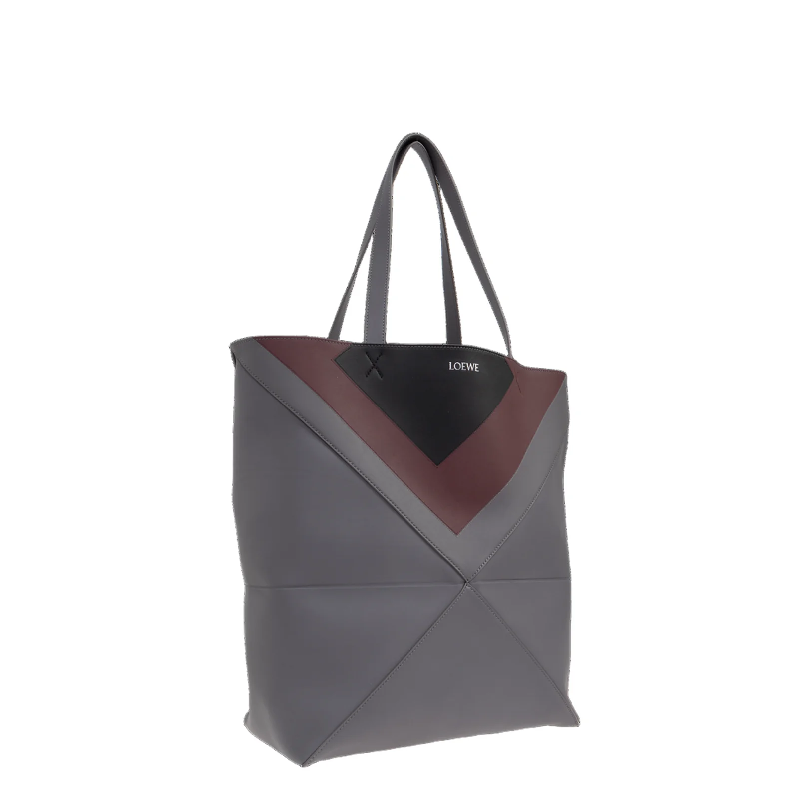 Puzzle Fold Leather Tote Bags -  Ardesia/Deep Ruby - Image 4