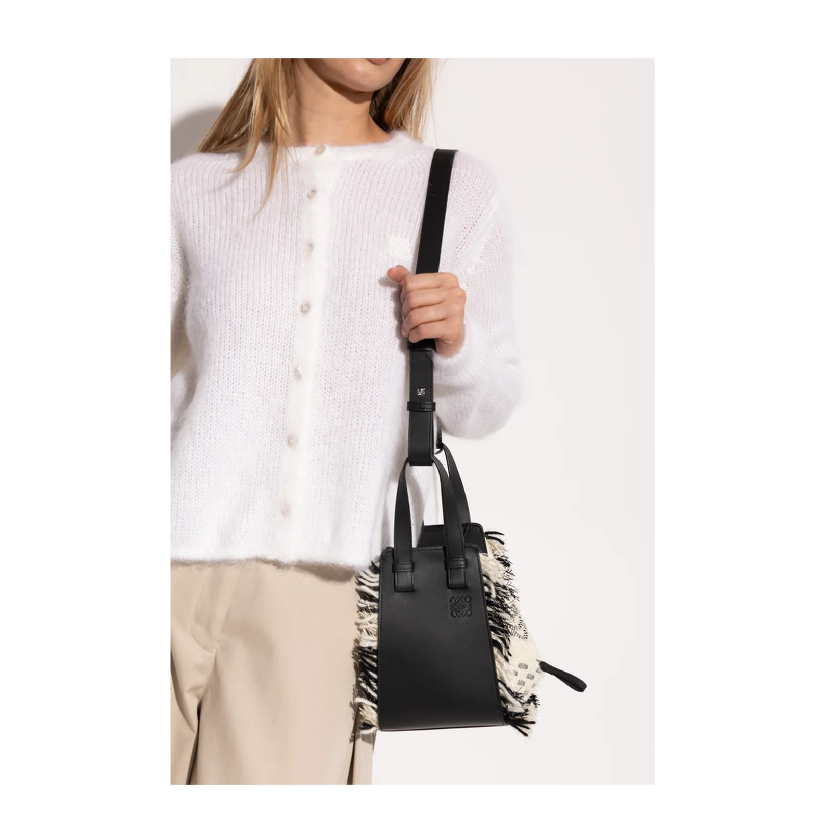 Hammock Woven Textile Shoulder Bag - Black/White - Image 3