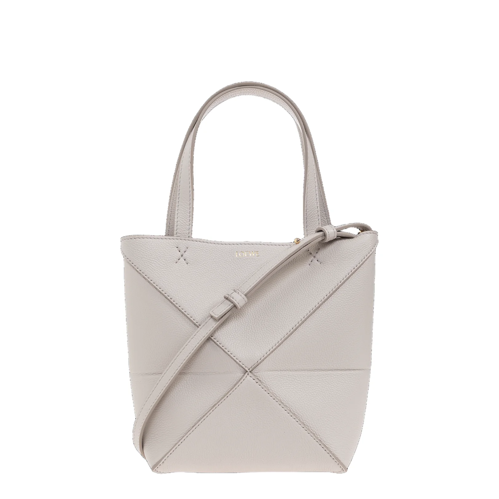 Puzzle Fold Mini Leather Tote Bags - Light Grey